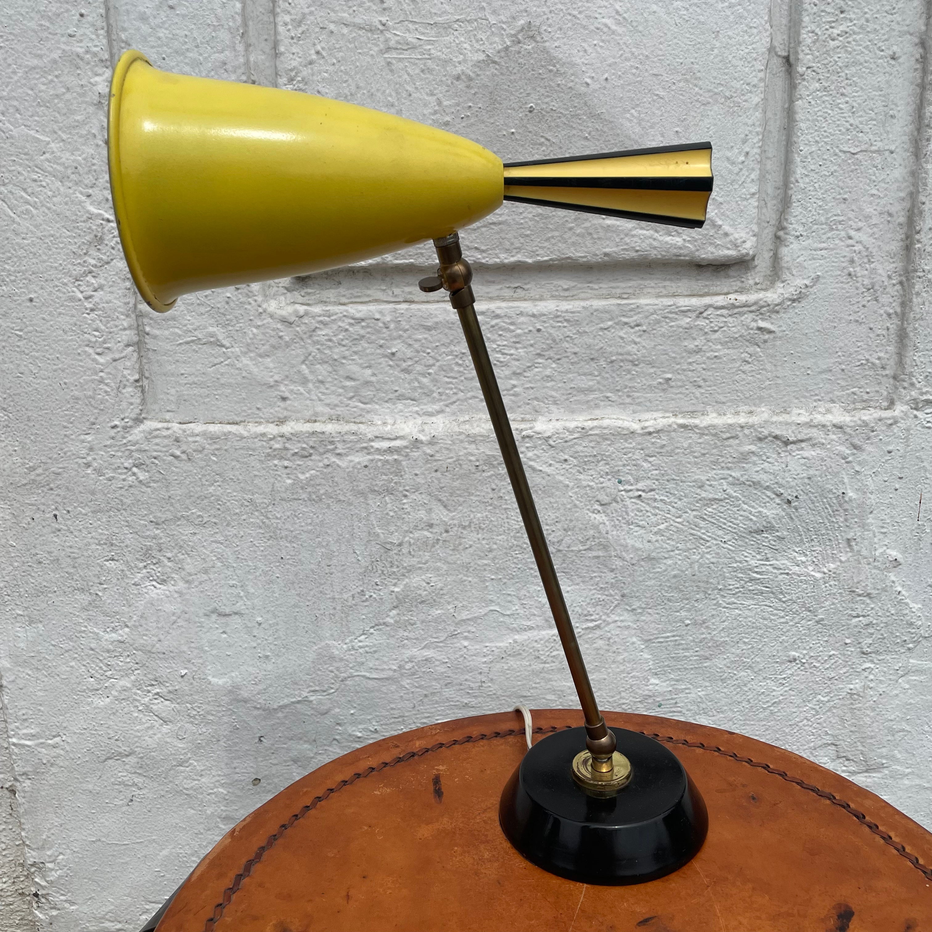 1960’s Adjustable Enamel + Brass Table Lamp