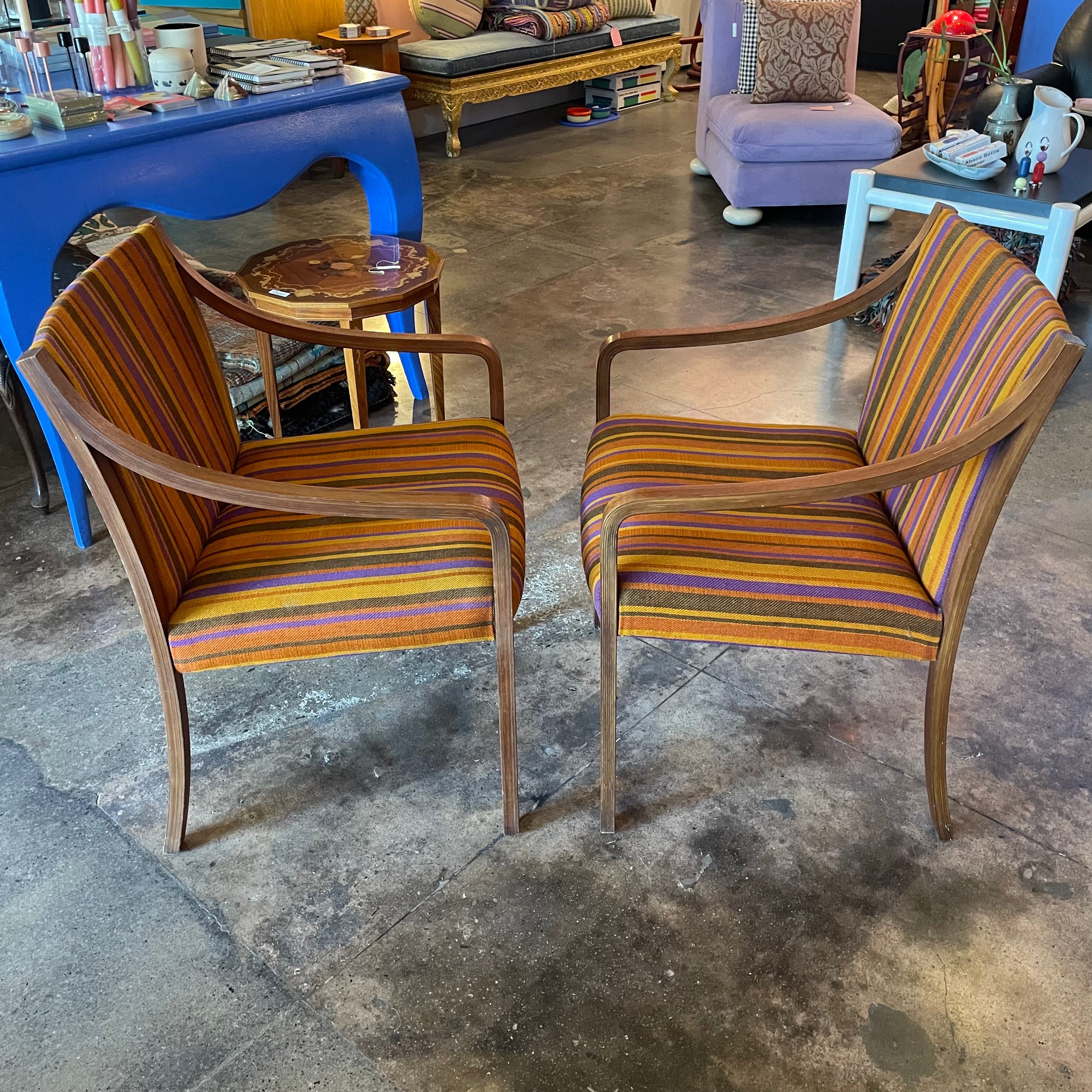 1960’s Mid-Century Striped Armchairs - A Pair