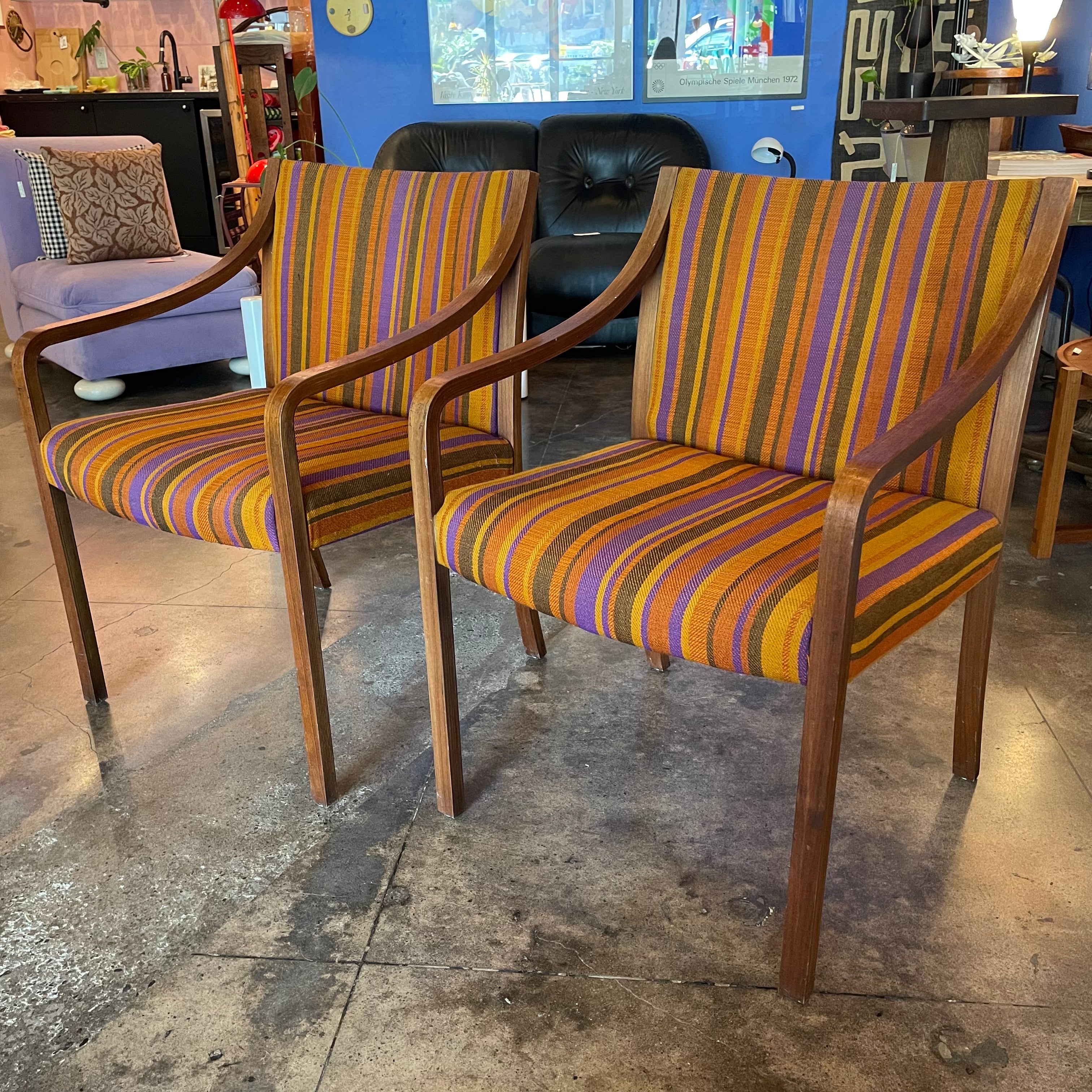 1960’s Mid-Century Striped Armchairs - A Pair