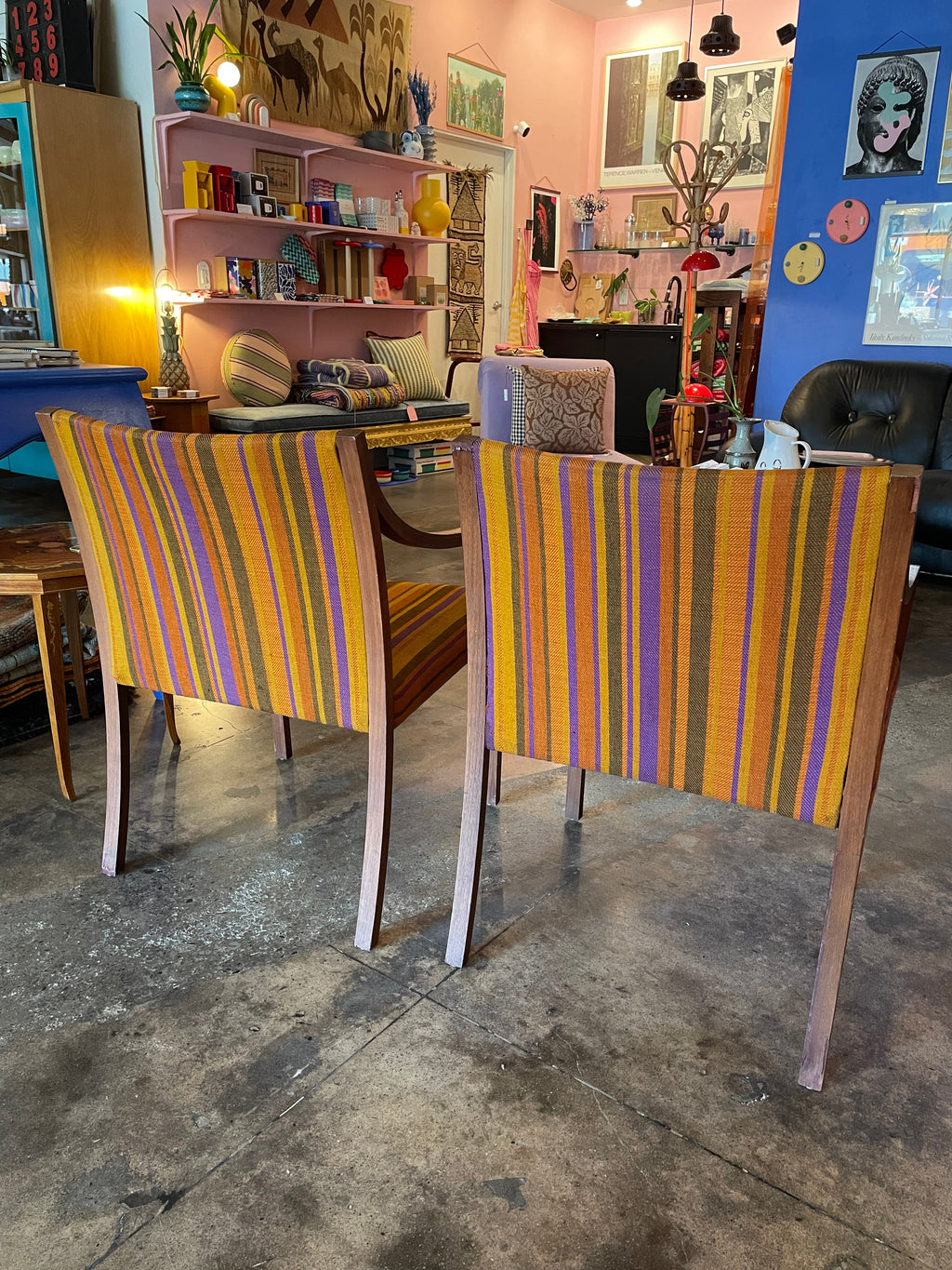1960’s Mid-Century Striped Armchairs - A Pair