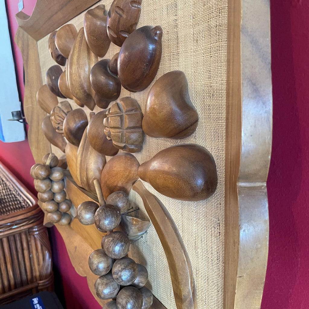 1970's Wooden Fruit on Linen Framed Art - 28" x 26"