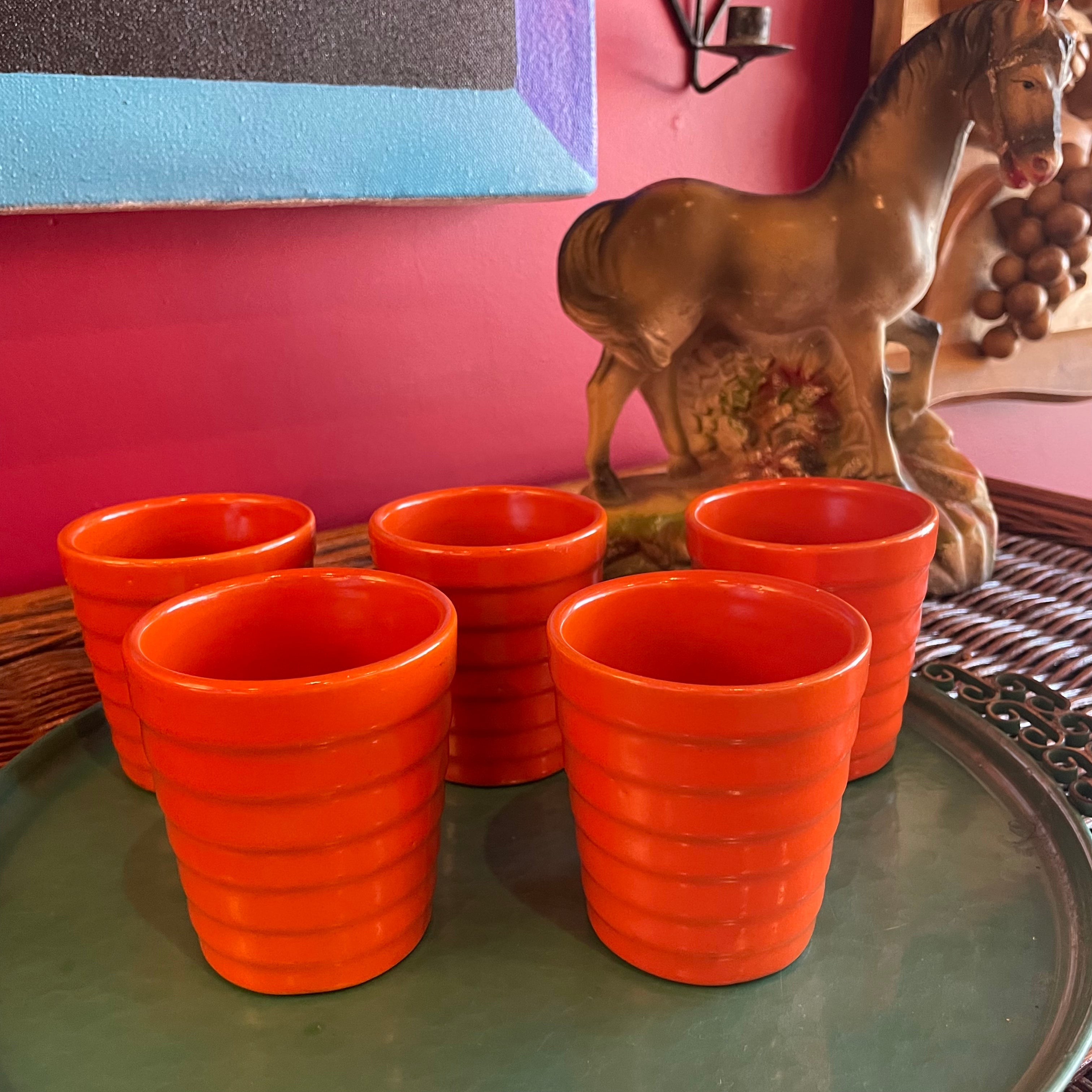 Vintage Bauer Orange Ceramic Cups - Price for Each