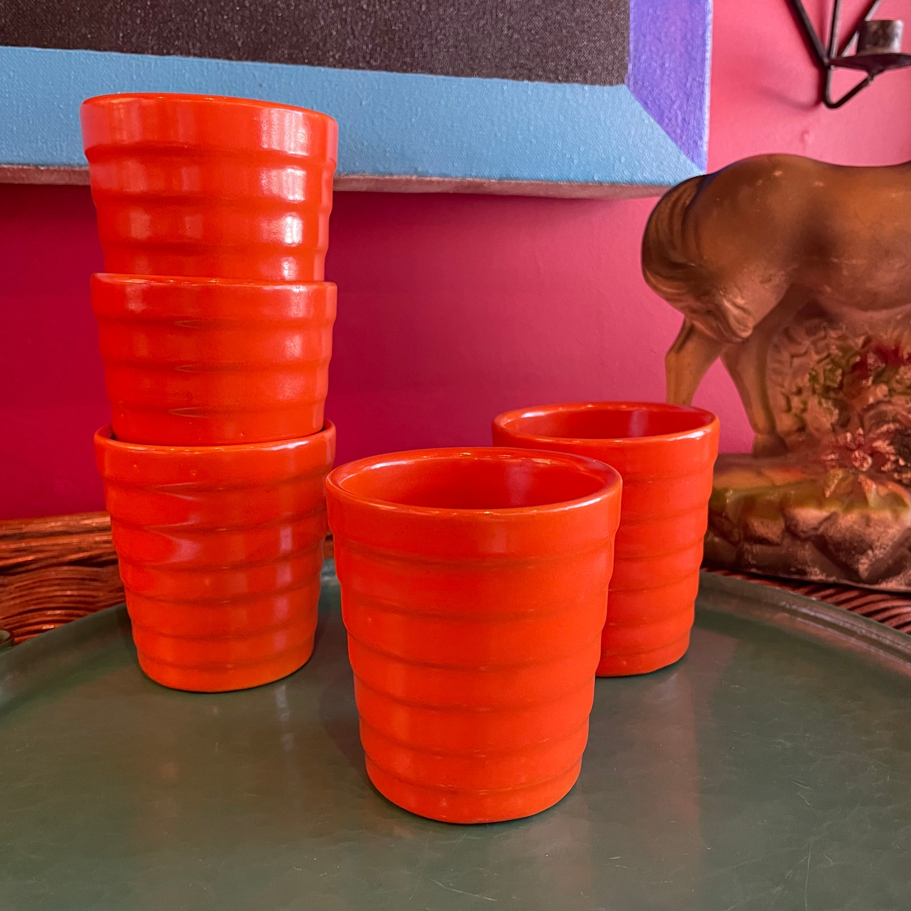 Vintage Bauer Orange Ceramic Cups - Price for Each