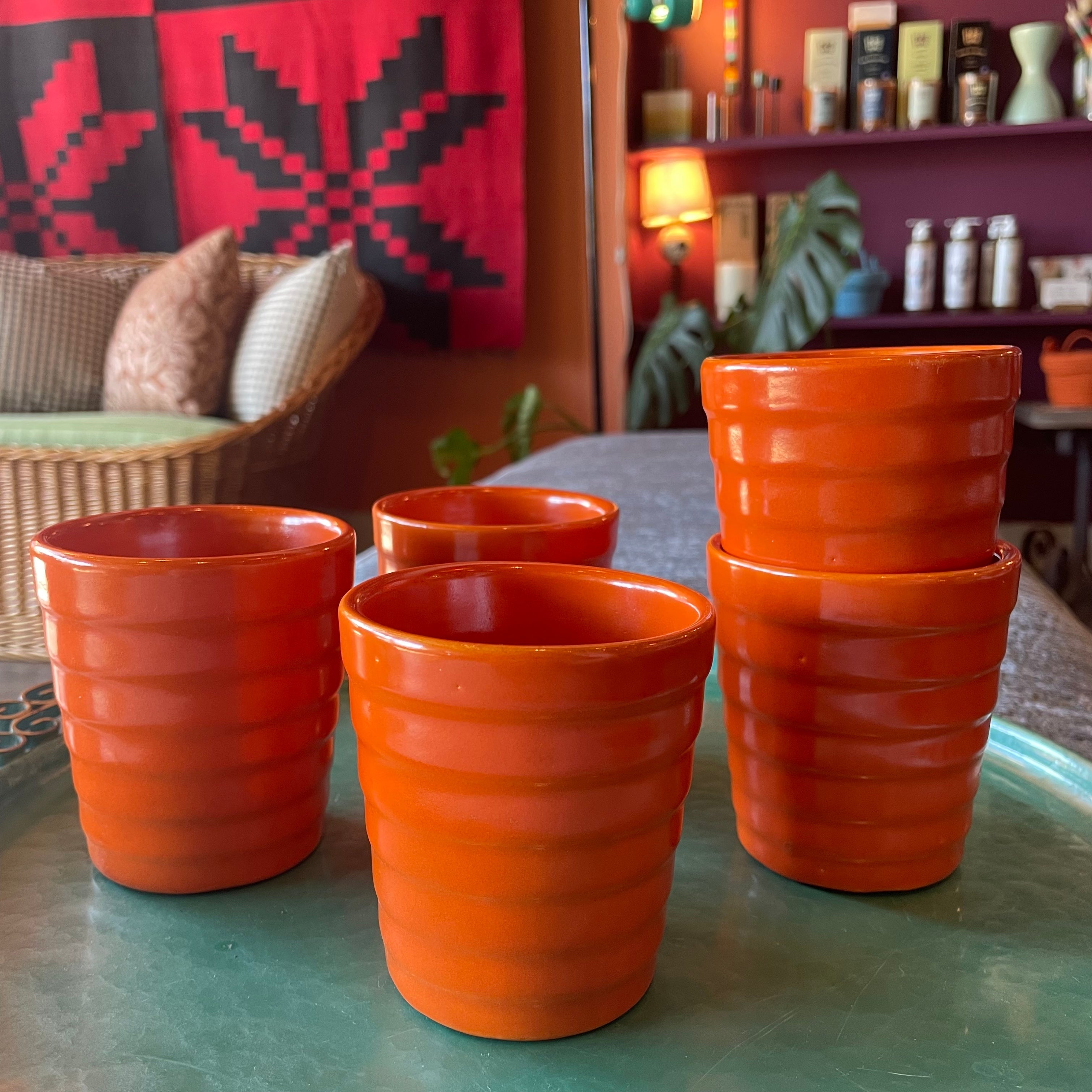 Vintage Bauer Orange Ceramic Cups - Price for Each