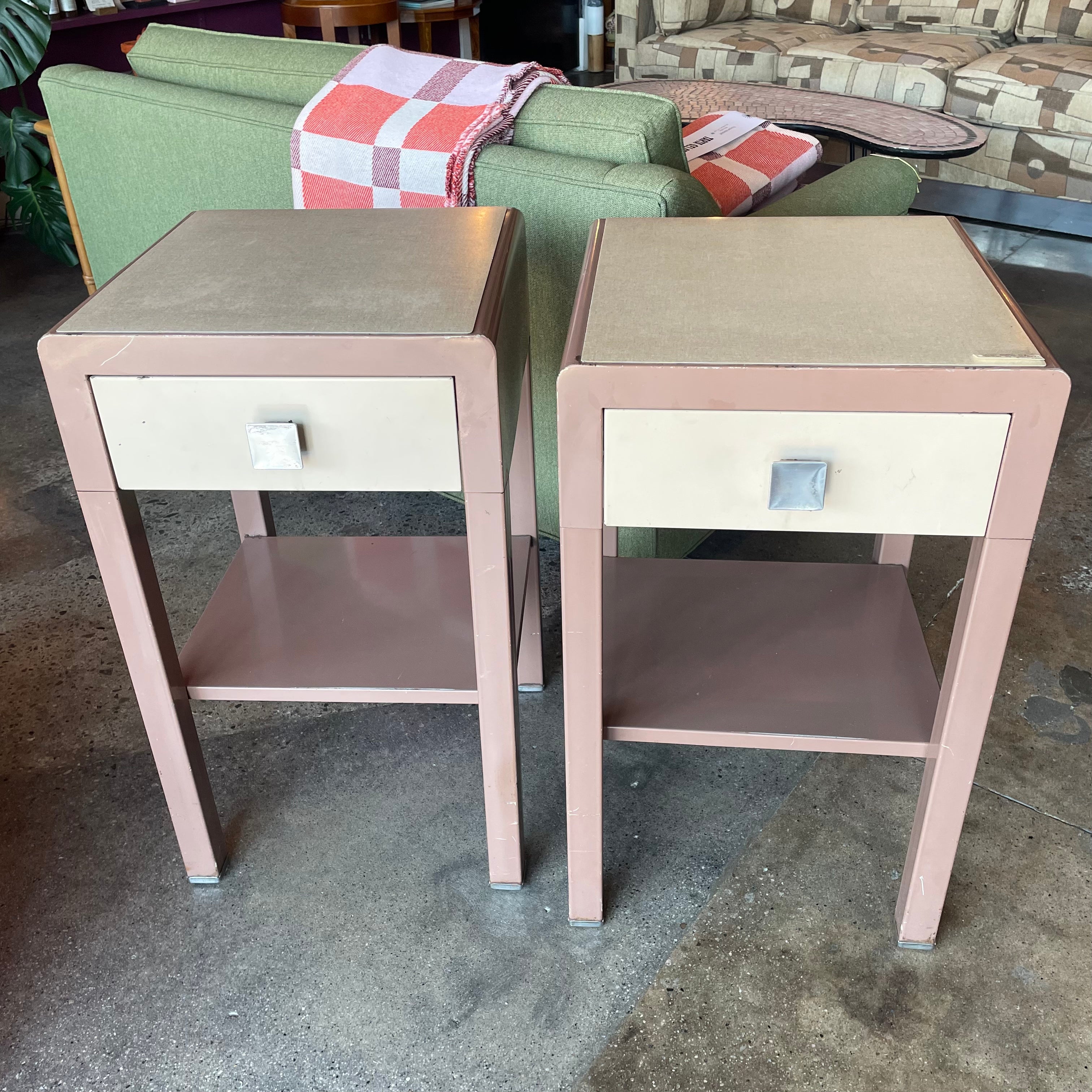 1940's Vintage Simmons Furniture Metal Nightstands - A Pair