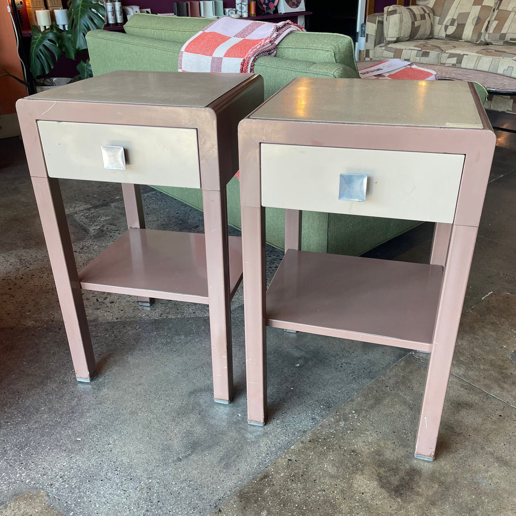1940's Vintage Simmons Furniture Metal Nightstands - A Pair