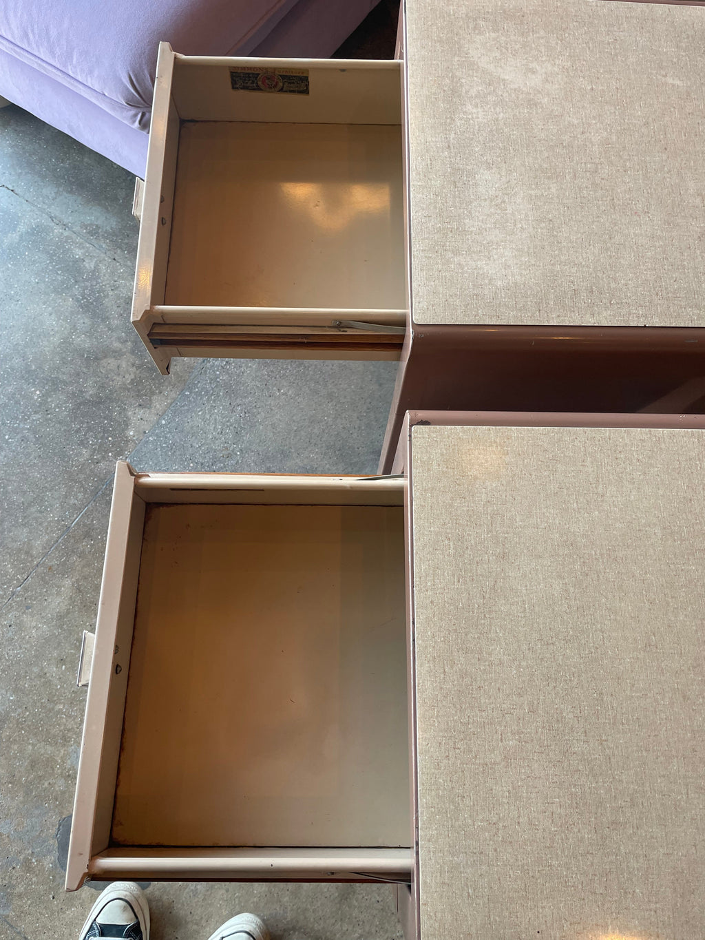 1940's Vintage Simmons Furniture Metal Nightstands - A Pair