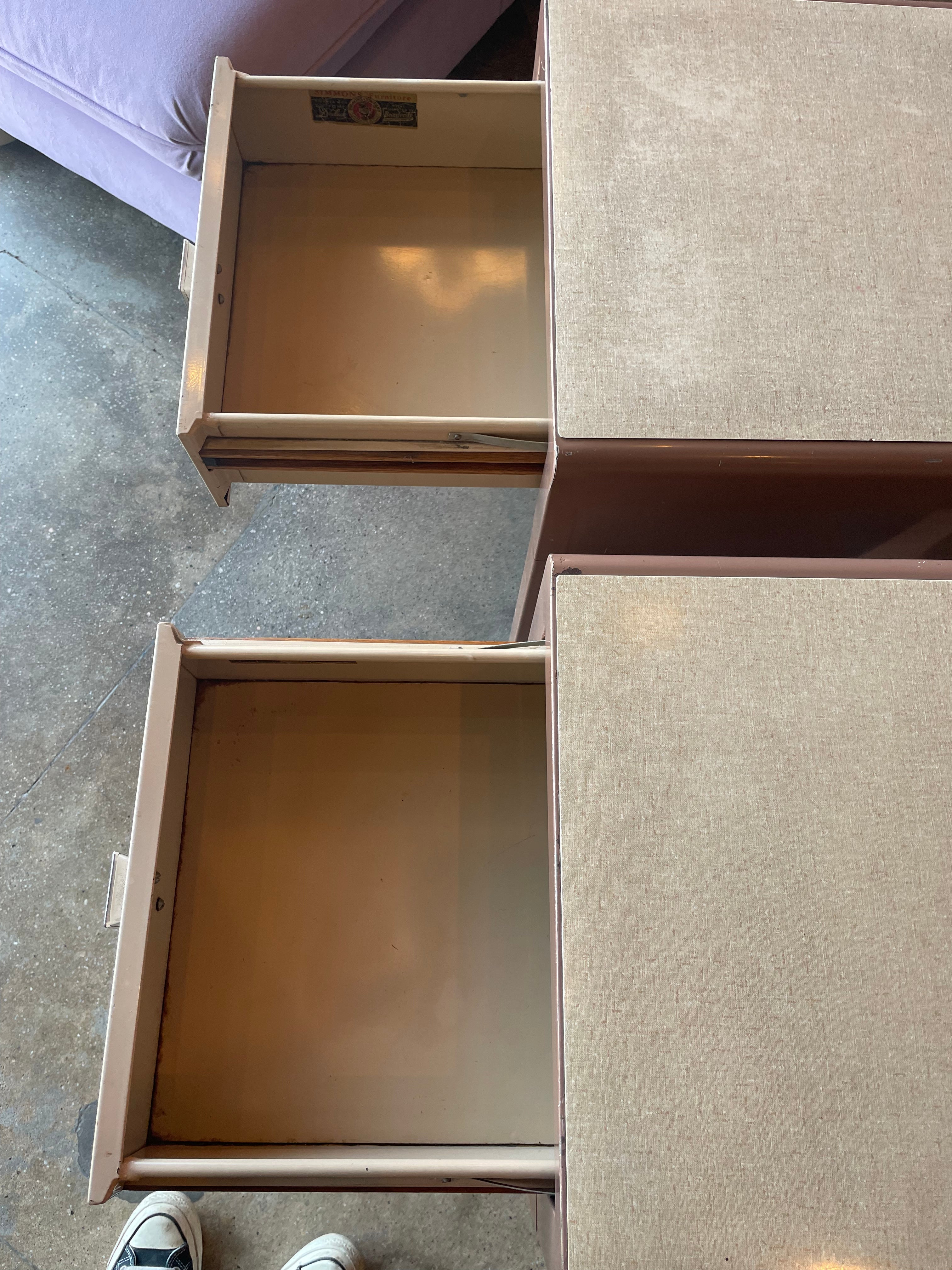 1940's Vintage Simmons Furniture Metal Nightstands - A Pair