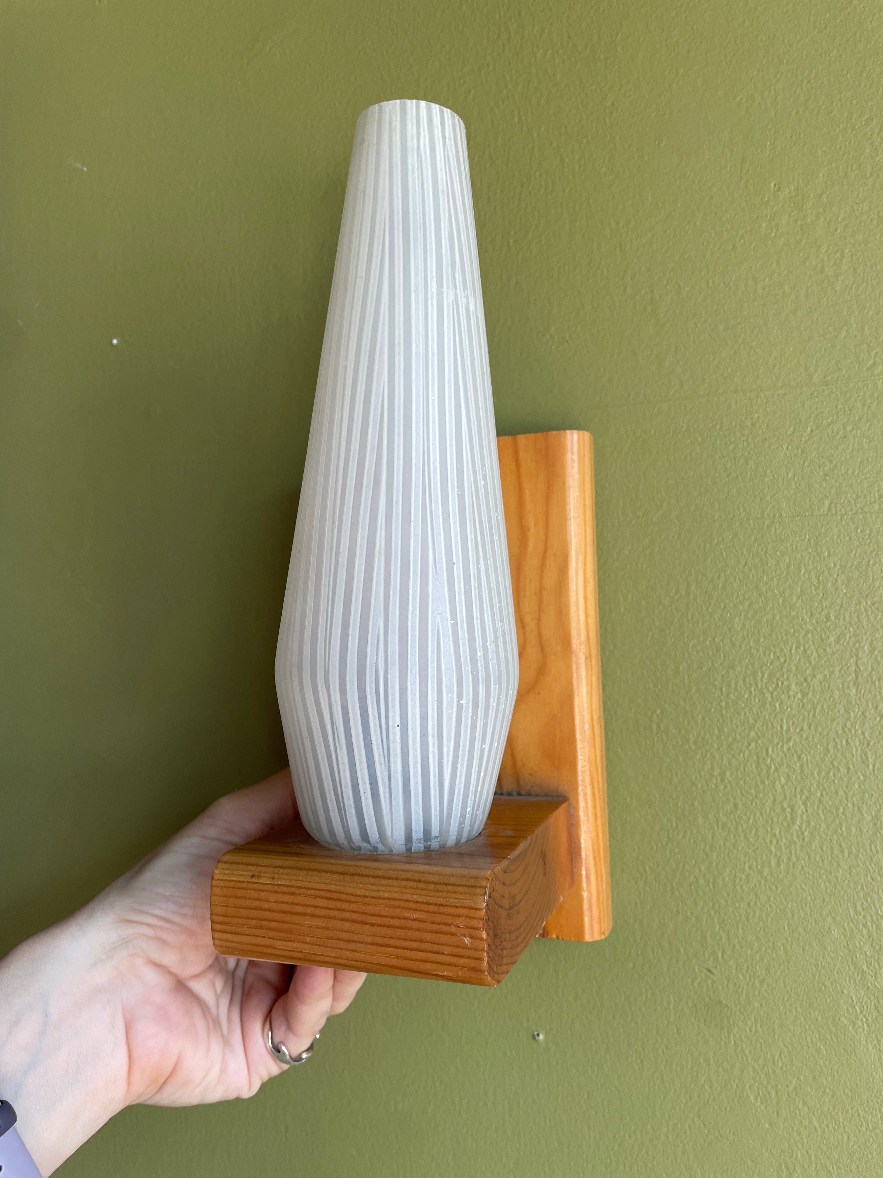 1970's Scandinavian Oak + Glass Sconces - A Pair