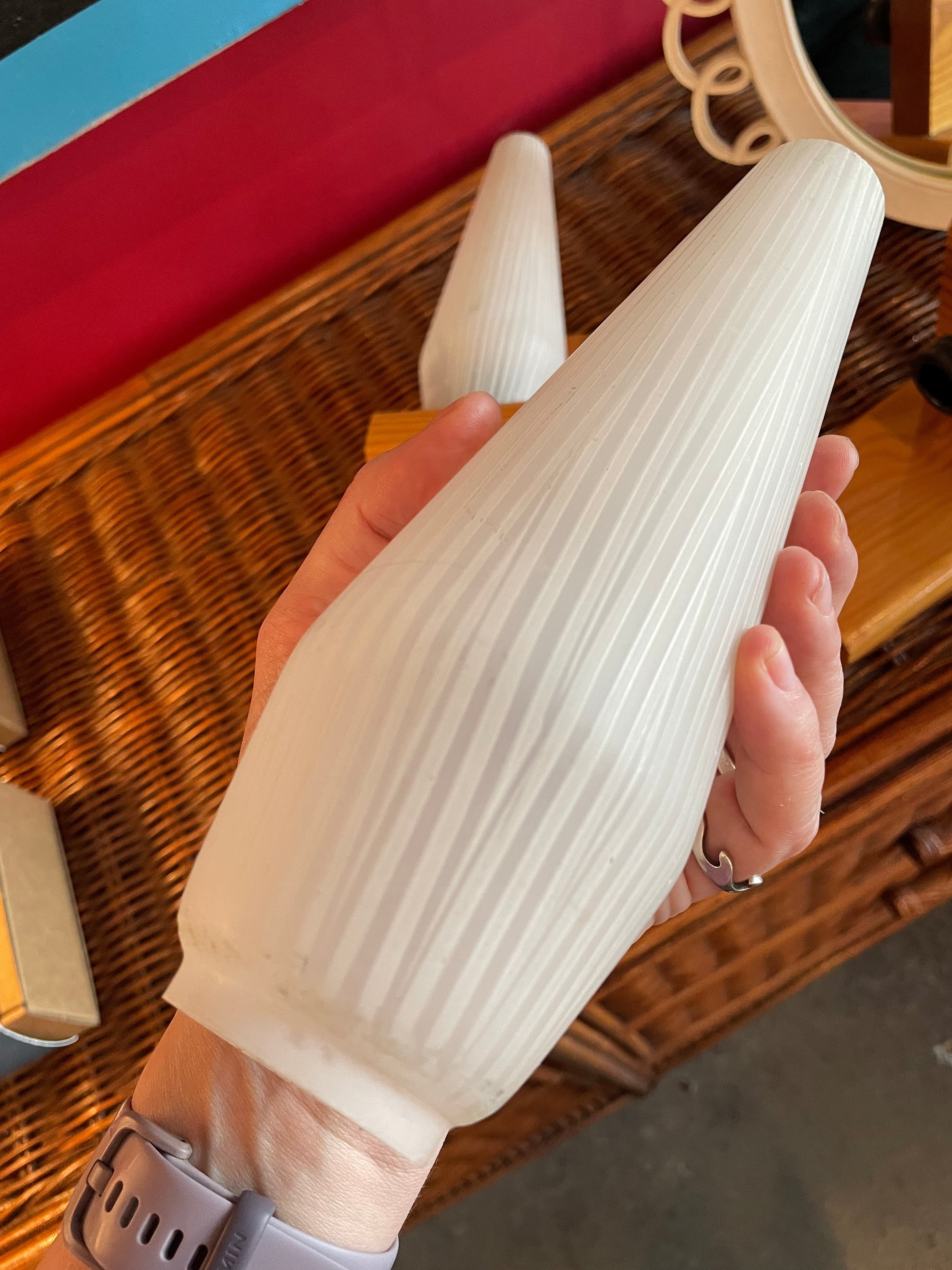 1970's Scandinavian Oak + Glass Sconces - A Pair