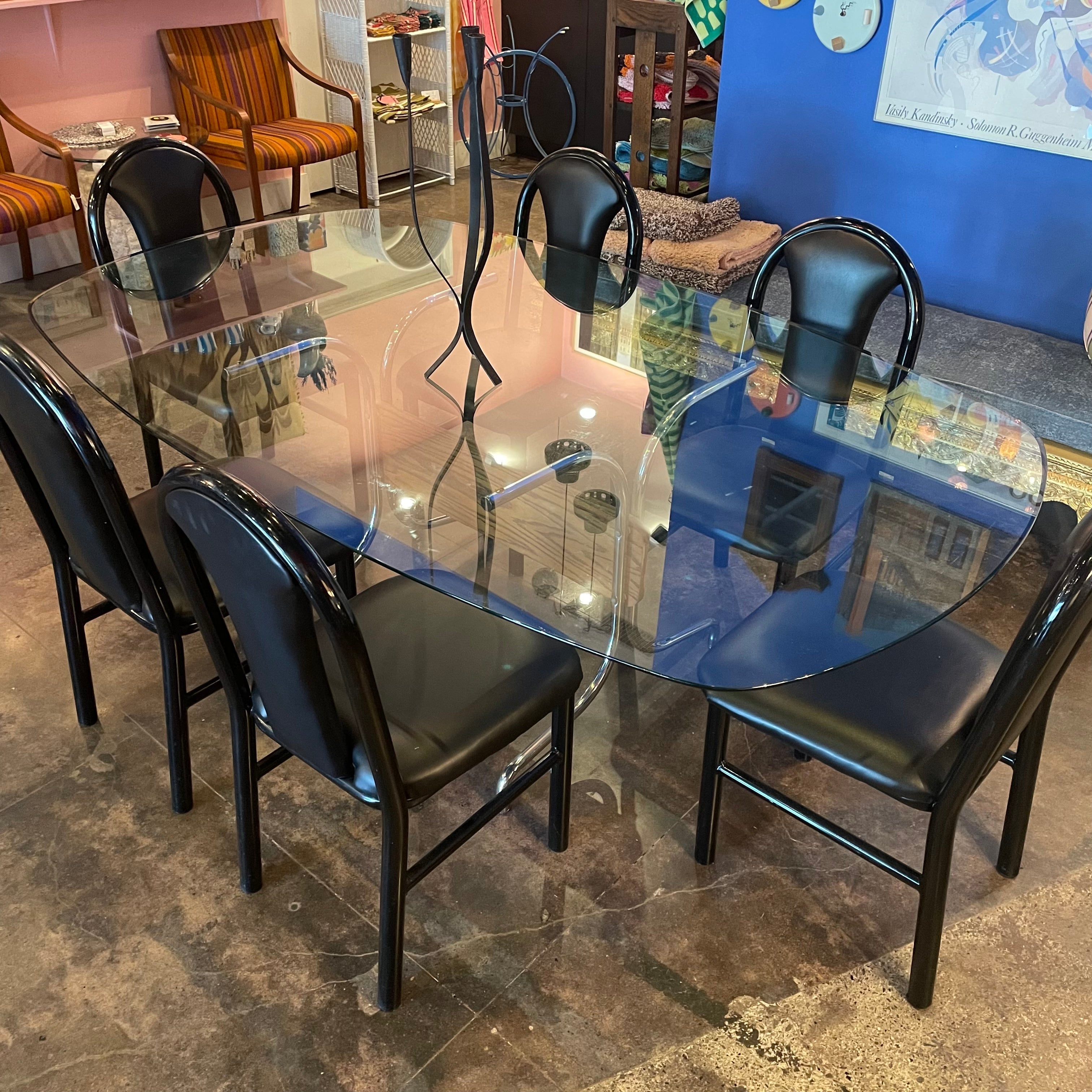 1980's Black Vinyl Dining Chairs - 4 Available