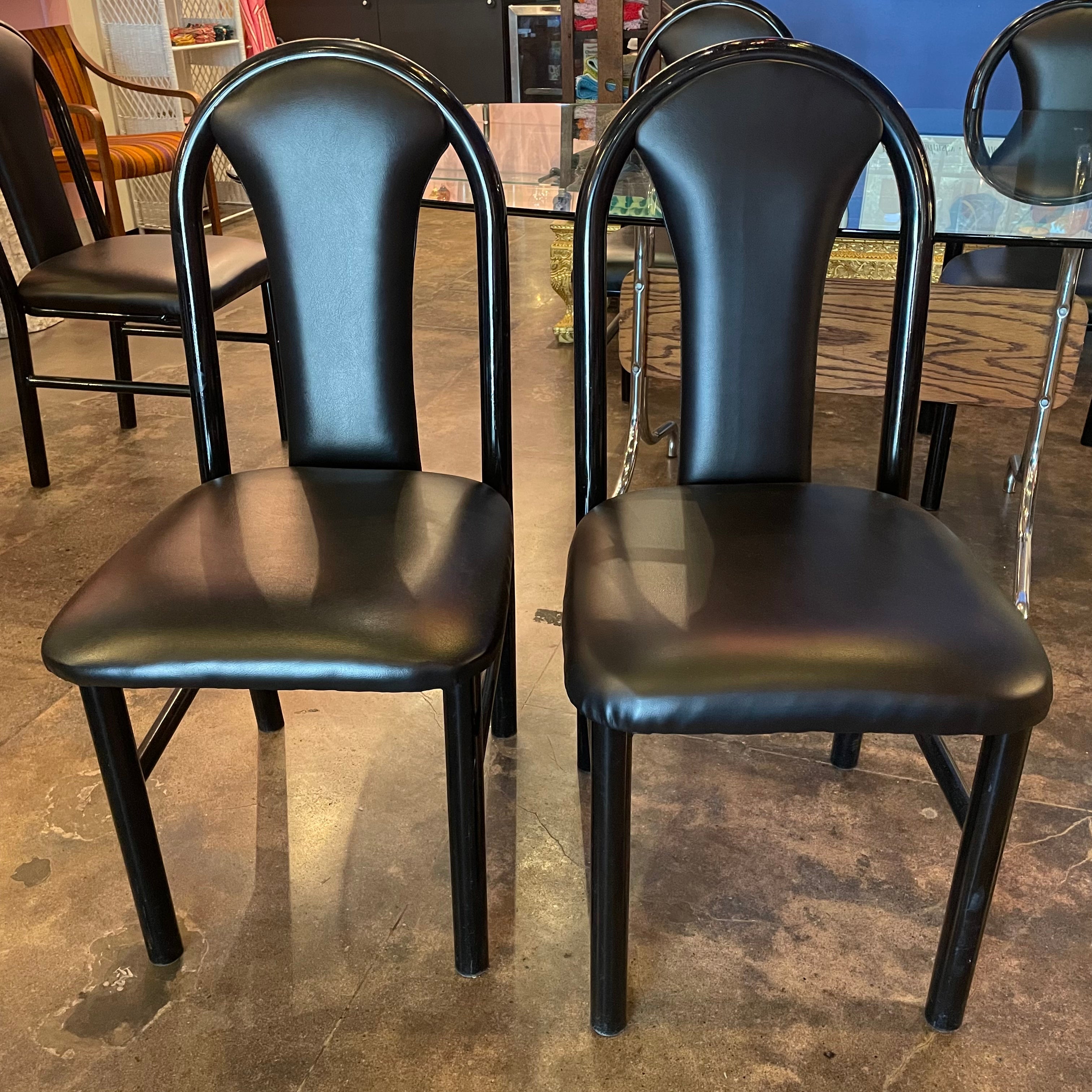 1980's Black Vinyl Dining Chairs - 4 Available