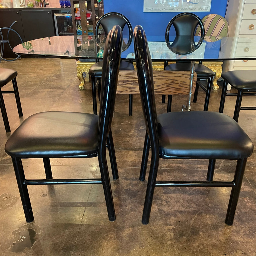 1980's Black Vinyl Dining Chairs - 4 Available