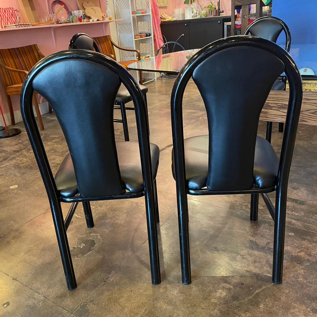 1980's Black Vinyl Dining Chairs - 4 Available