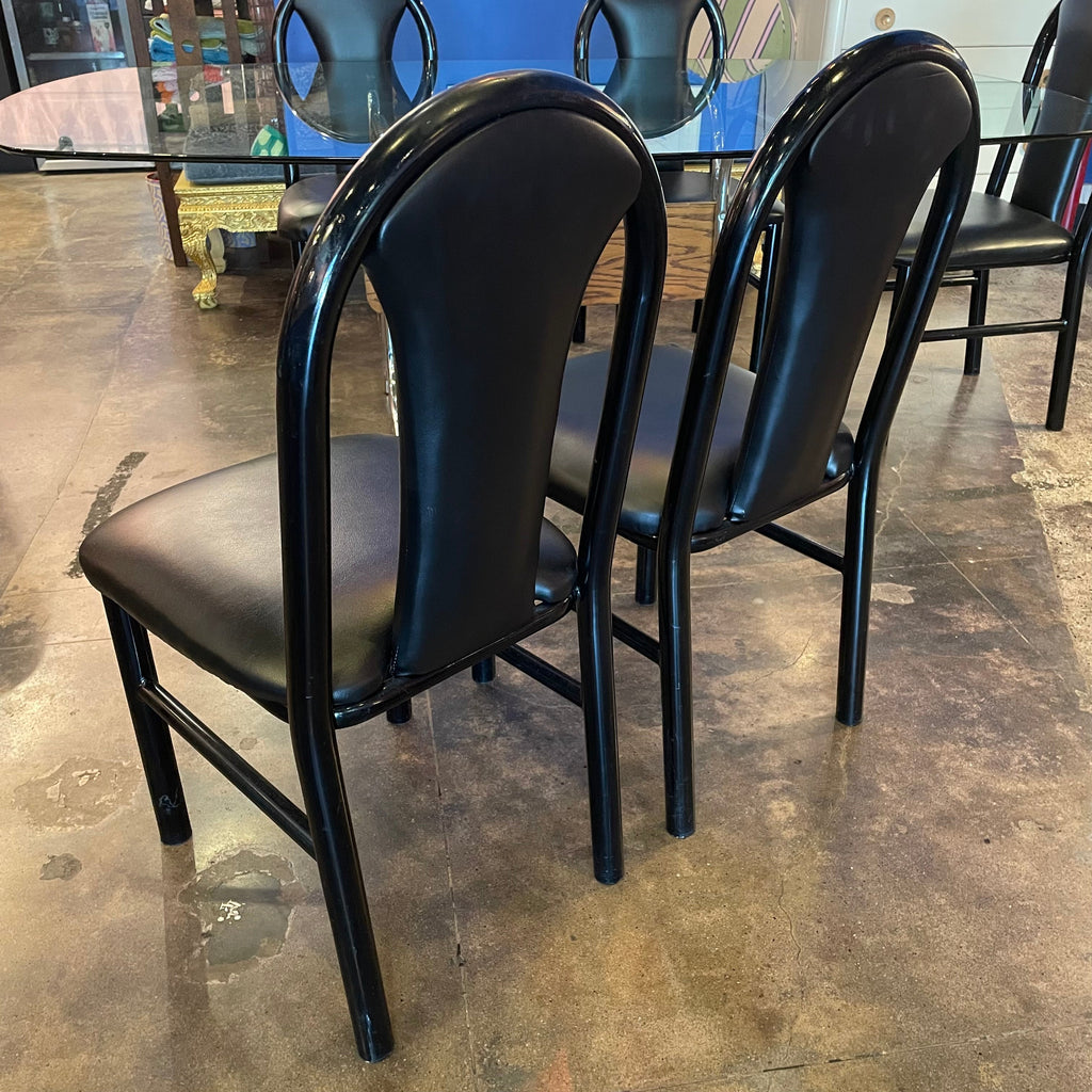 1980's Black Vinyl Dining Chairs - 4 Available