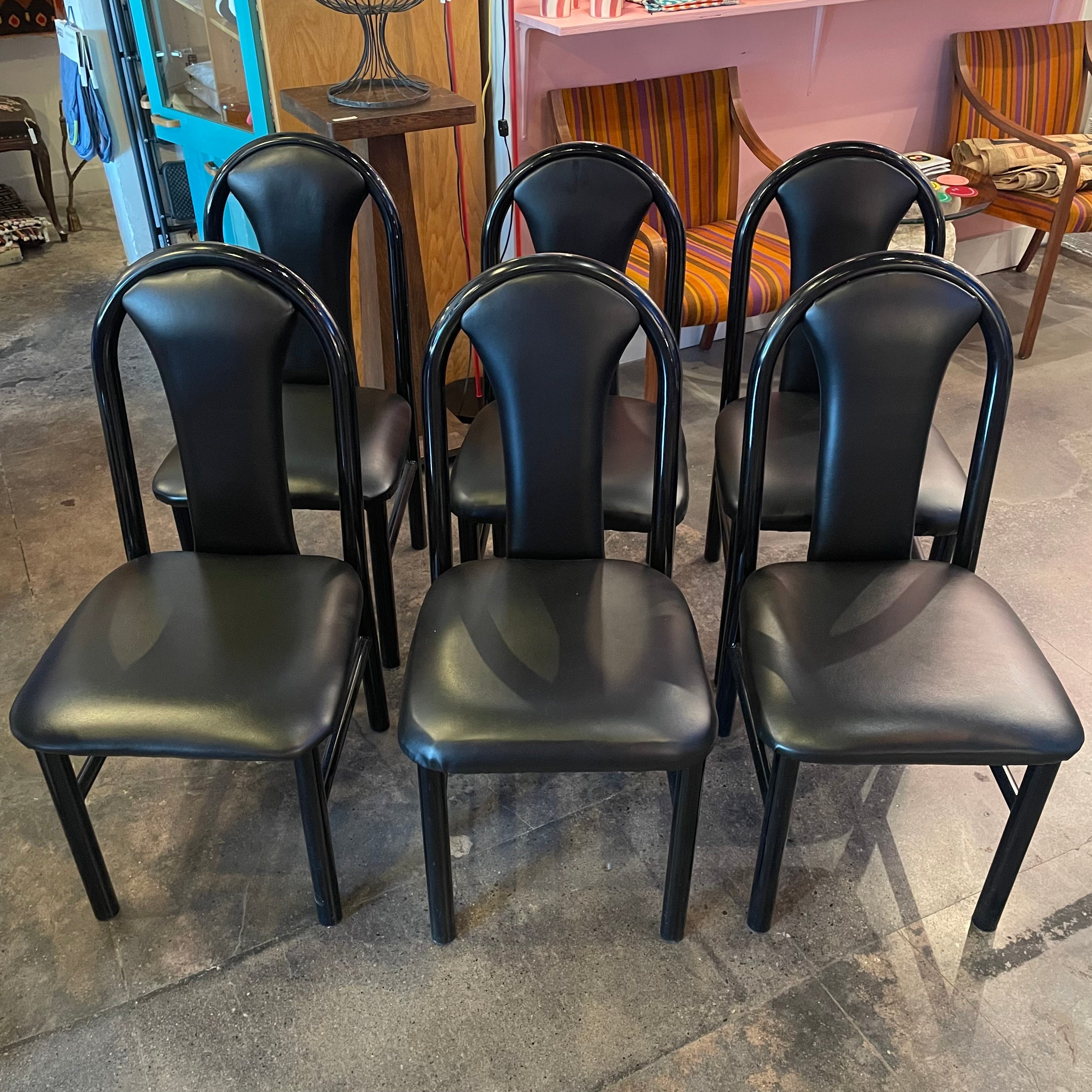 1980's Black Vinyl Dining Chairs - 4 Available