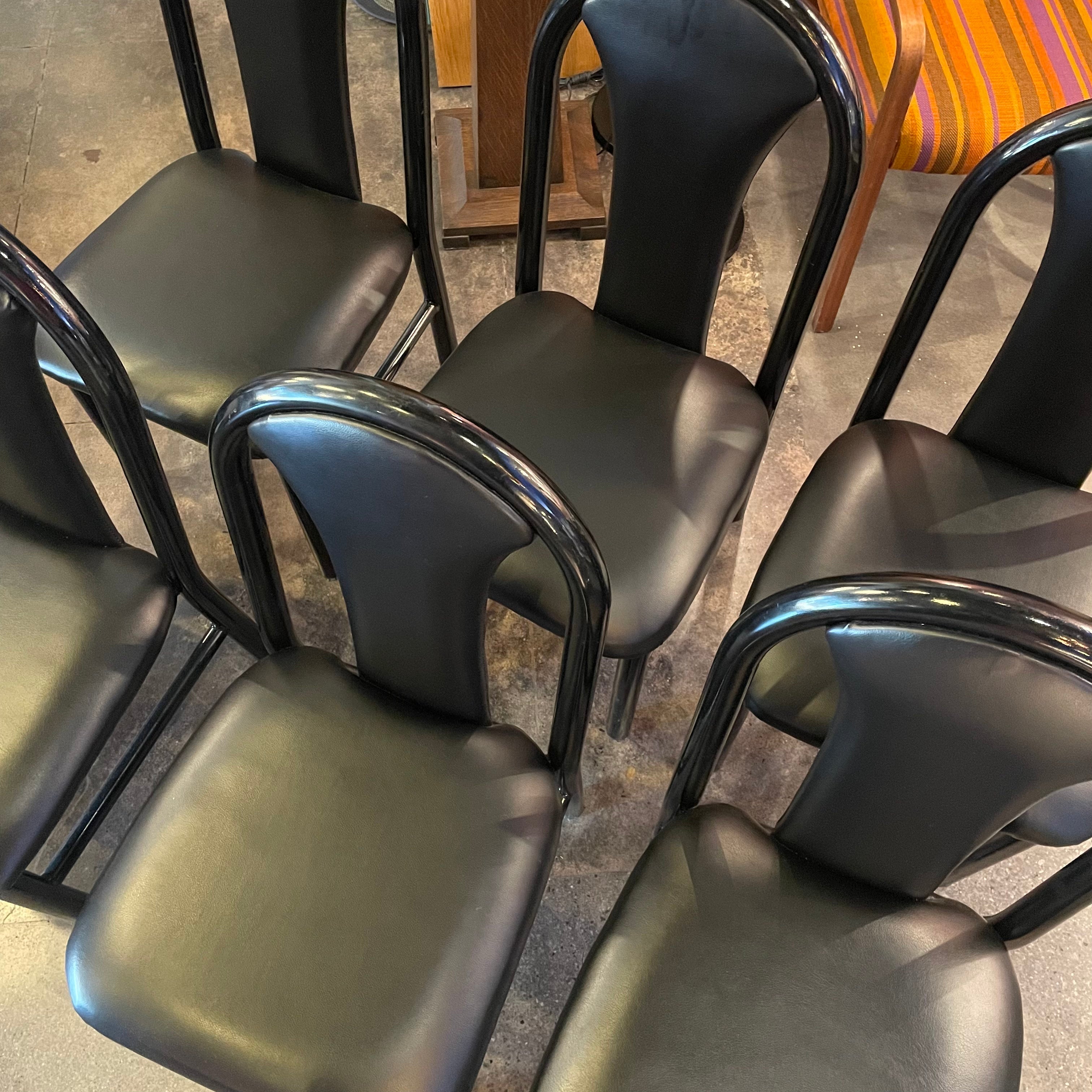 1980's Black Vinyl Dining Chairs - 4 Available