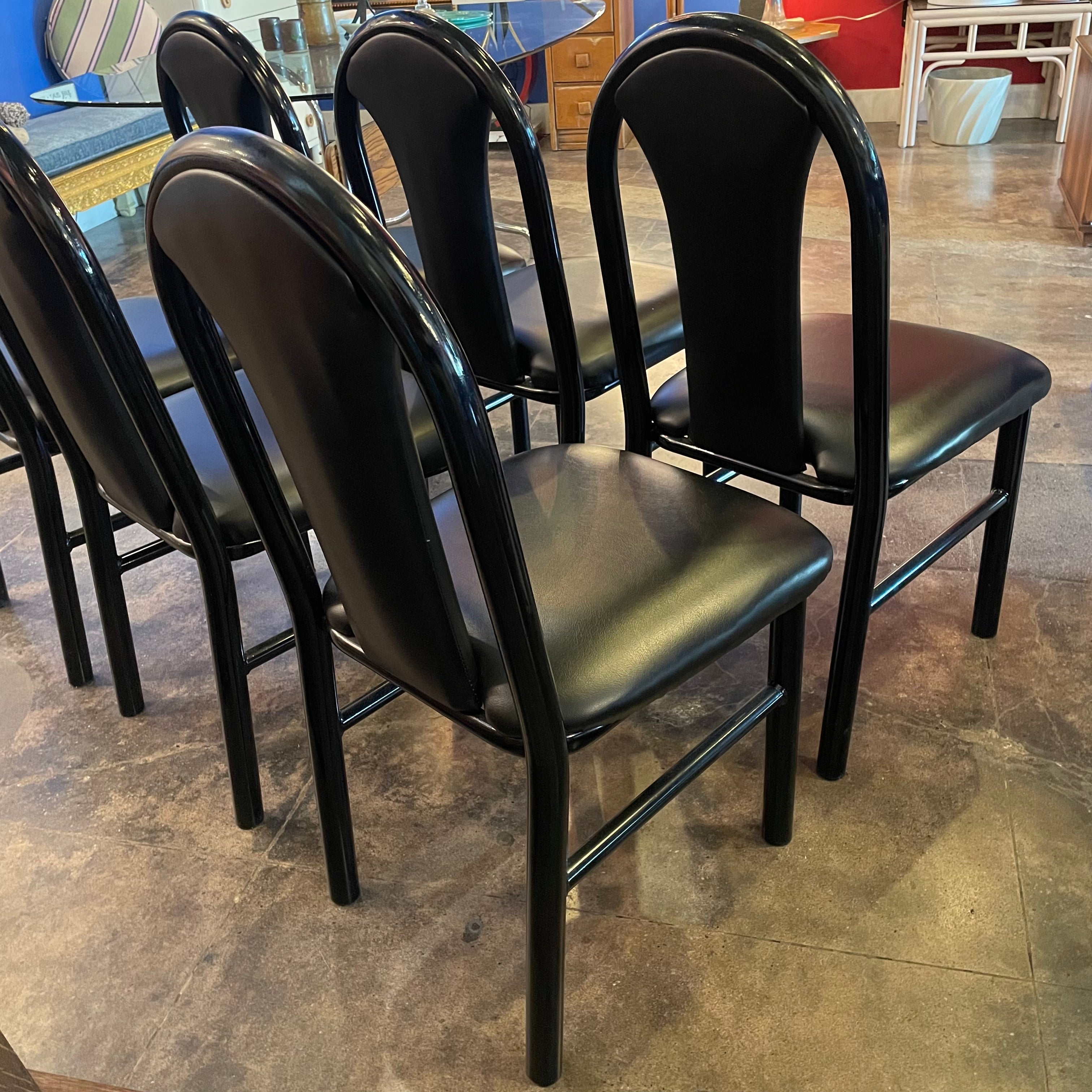 1980's Black Vinyl Dining Chairs - 4 Available