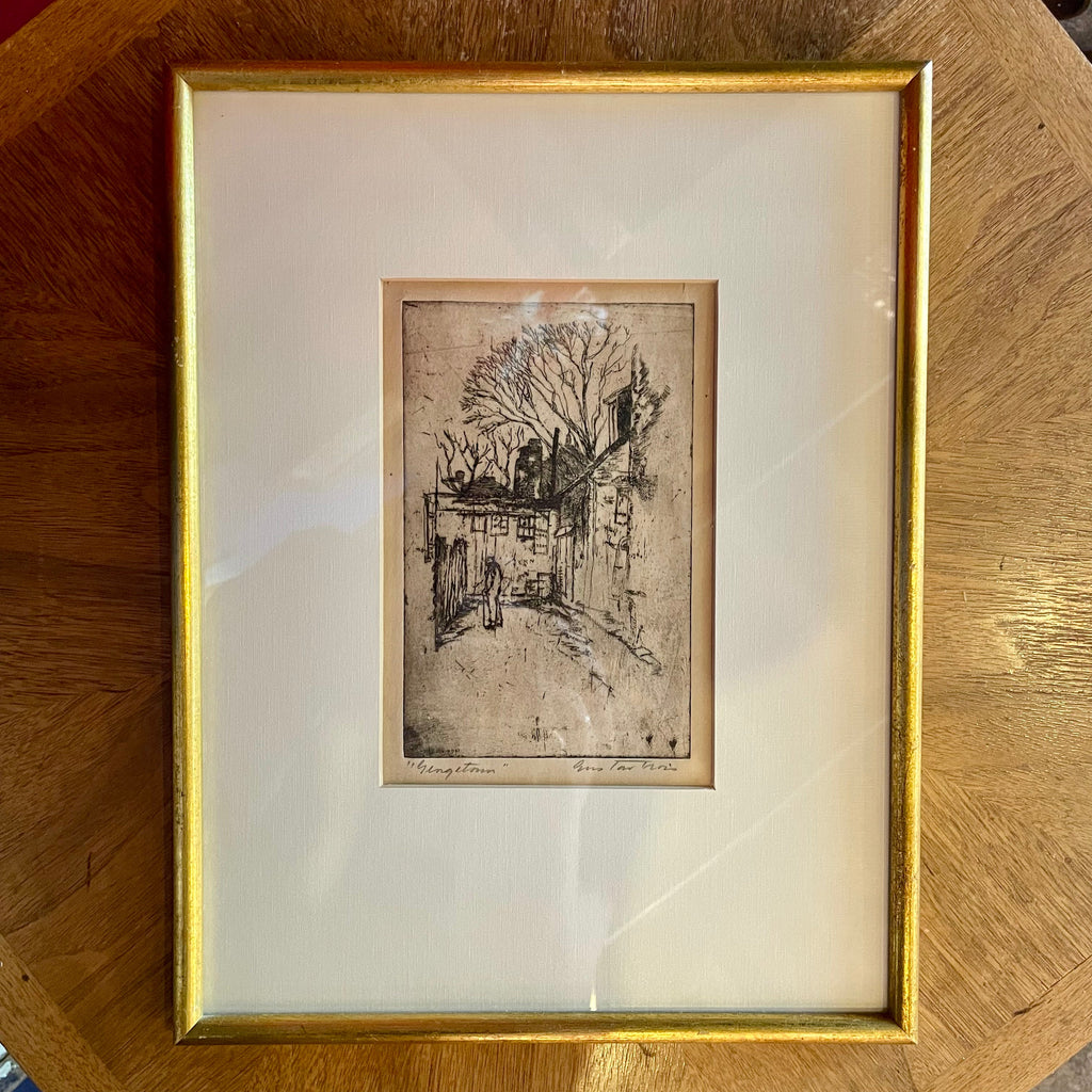 Vintage Framed Etching: "Georgetown" by Gustav Trois - 10" x 13"