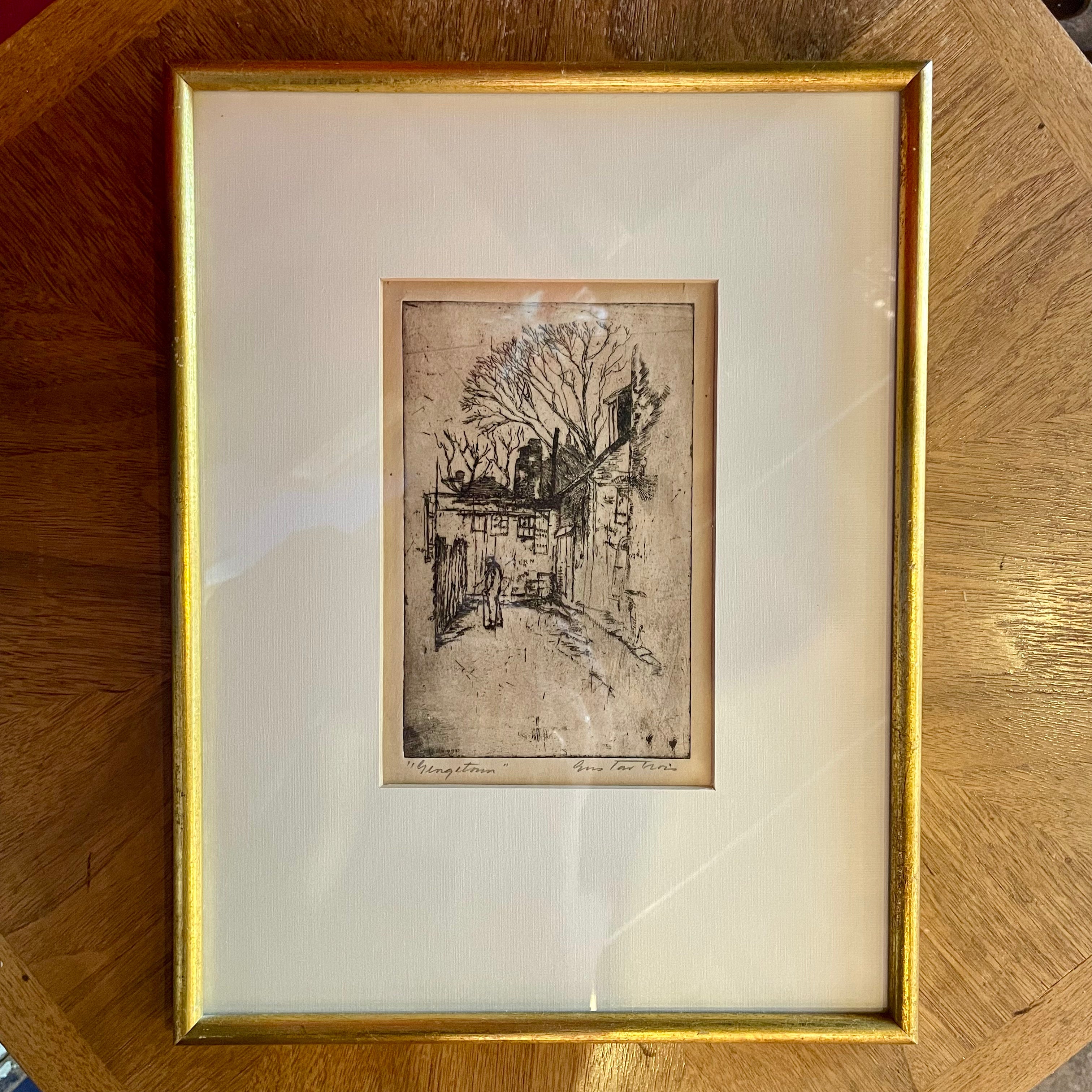 Vintage Framed Etching: "Georgetown" by Gustav Trois - 10" x 13"