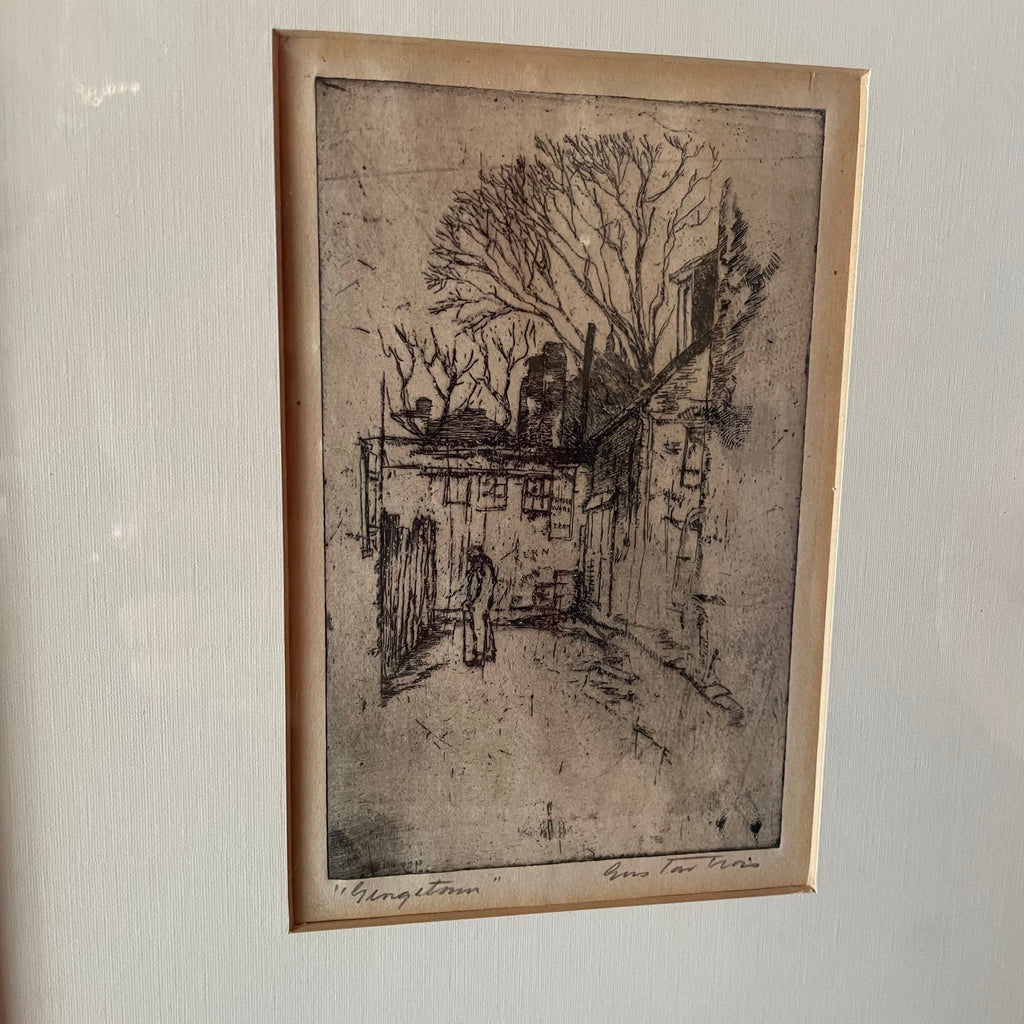 Vintage Framed Etching: "Georgetown" by Gustav Trois - 10" x 13"