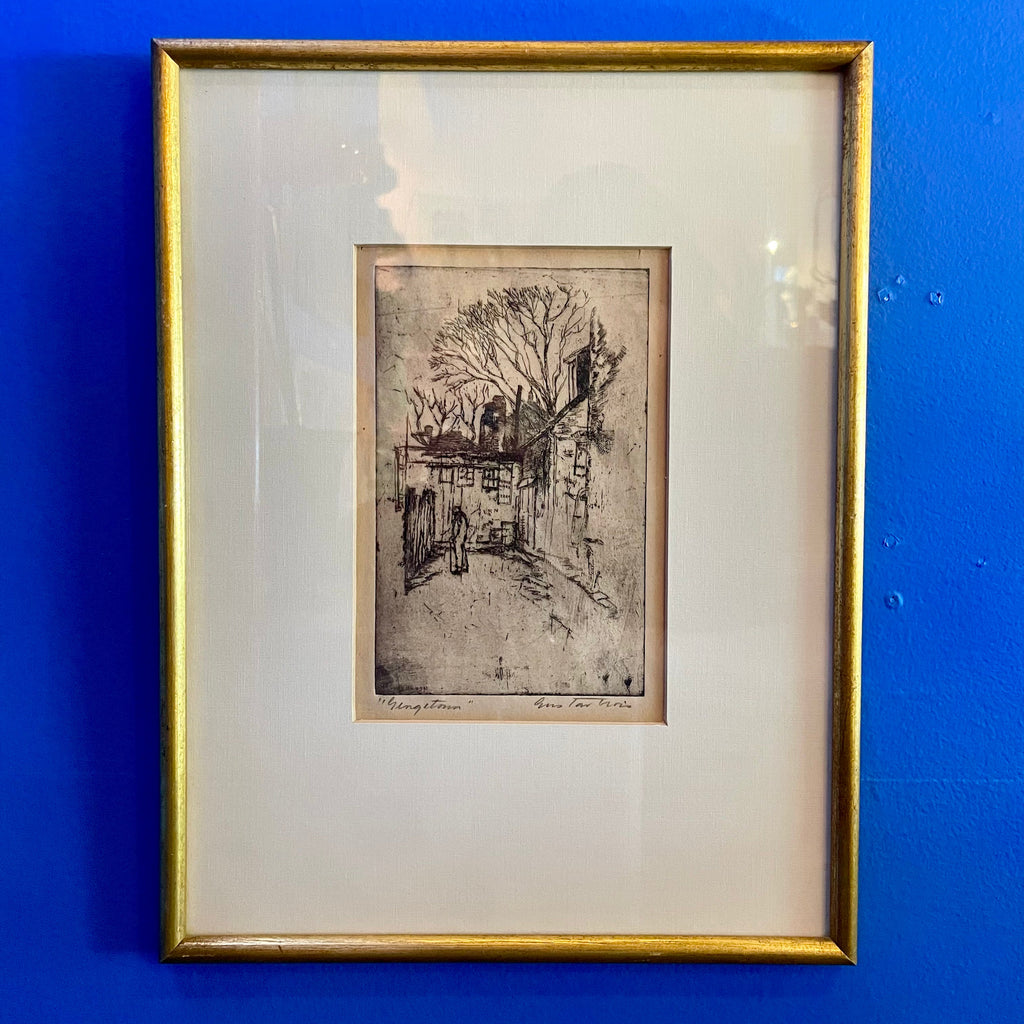 Vintage Framed Etching: "Georgetown" by Gustav Trois - 10" x 13"