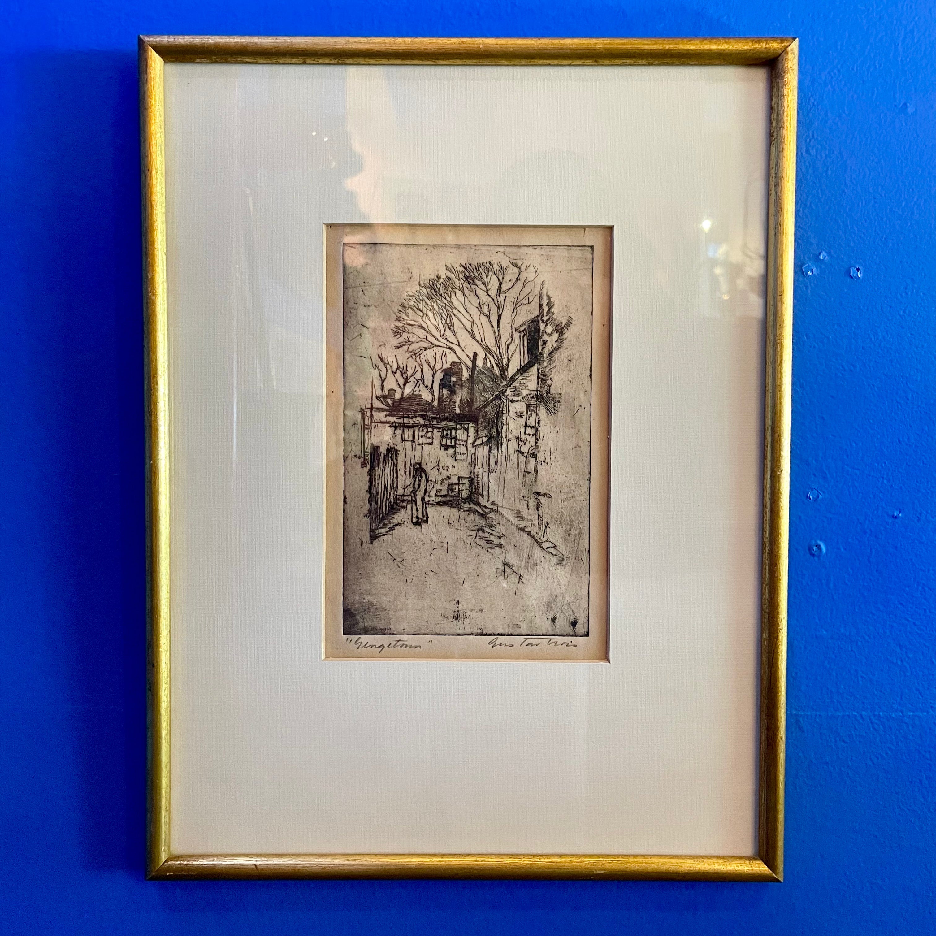 Vintage Framed Etching: "Georgetown" by Gustav Trois - 10" x 13"
