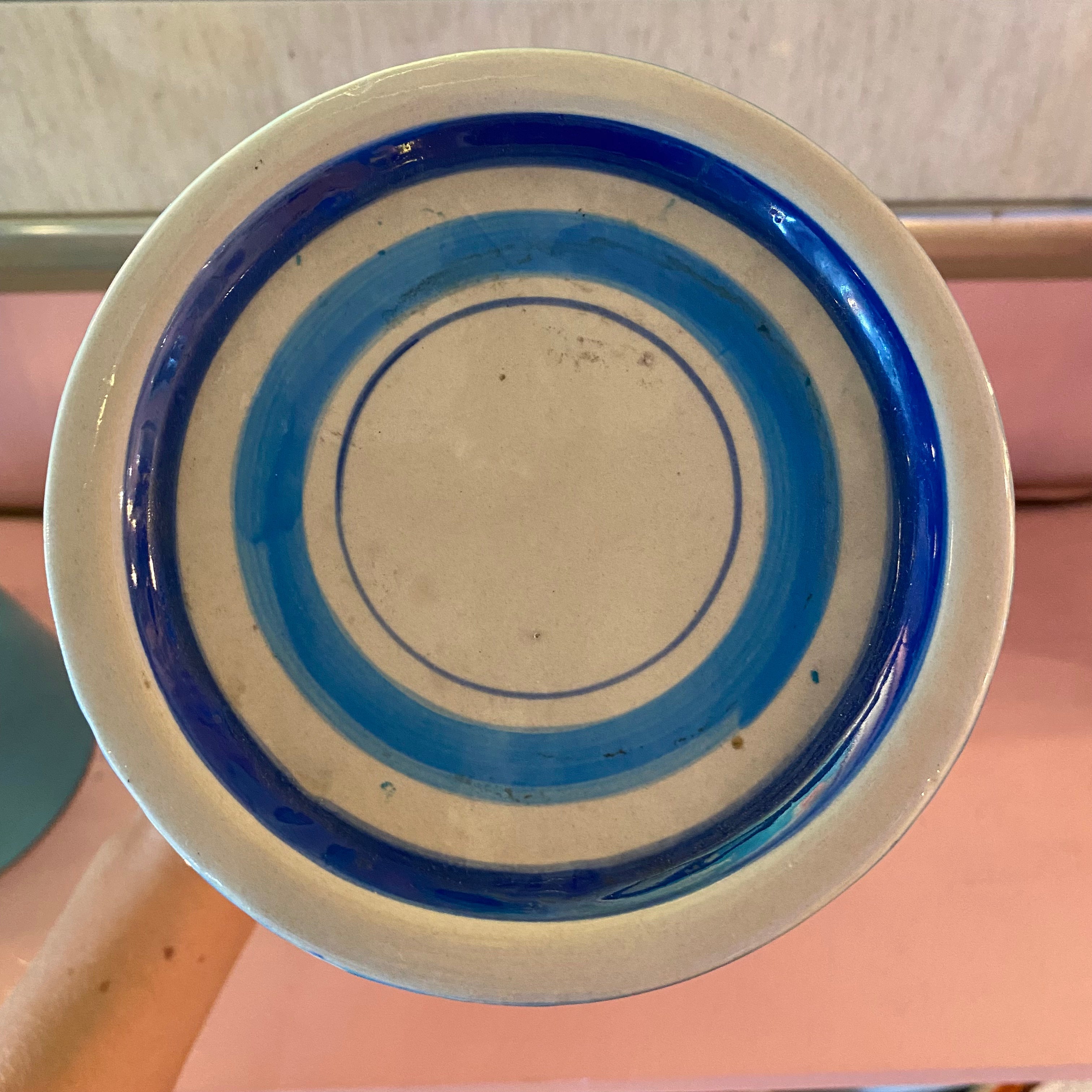 Vintage Striped Ceramic Pedestal Pillar Candle Holder