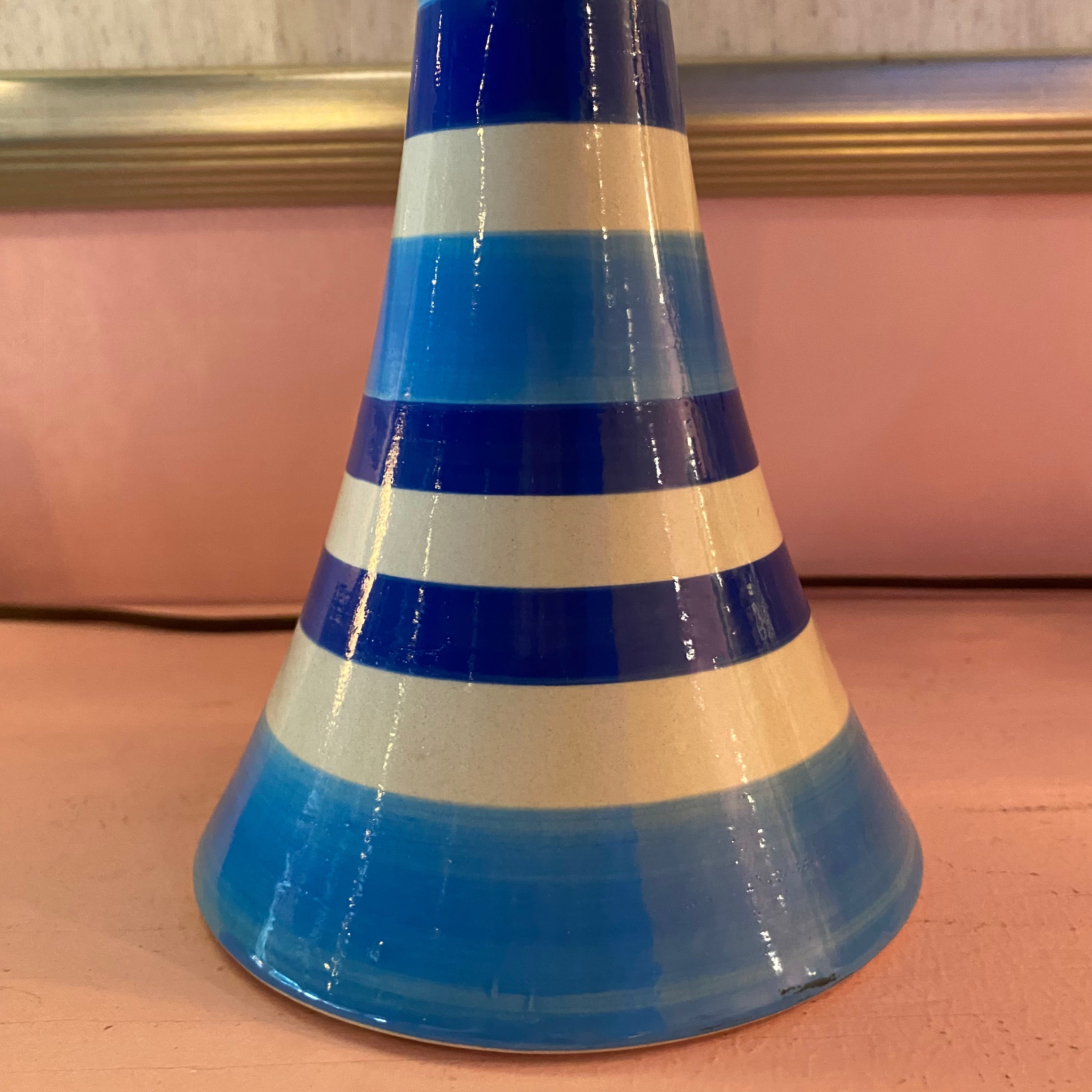 Vintage Striped Ceramic Pedestal Pillar Candle Holder
