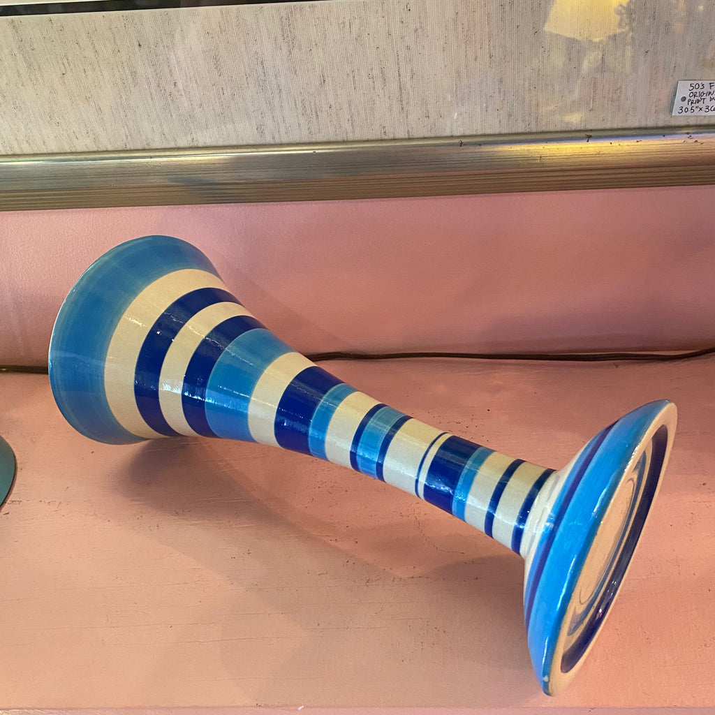 Vintage Striped Ceramic Pedestal Pillar Candle Holder