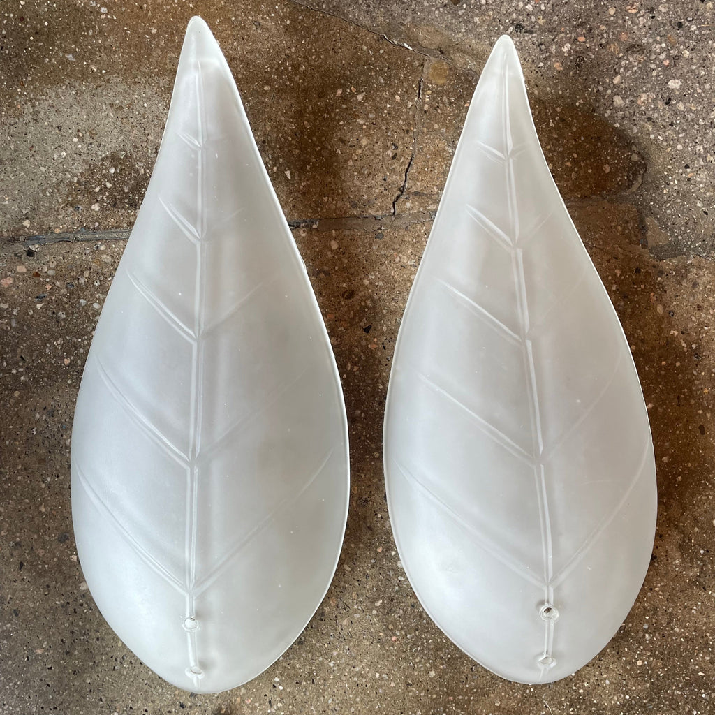 1950's Vintage Brass + Glass Leaf Sconces - A Pair