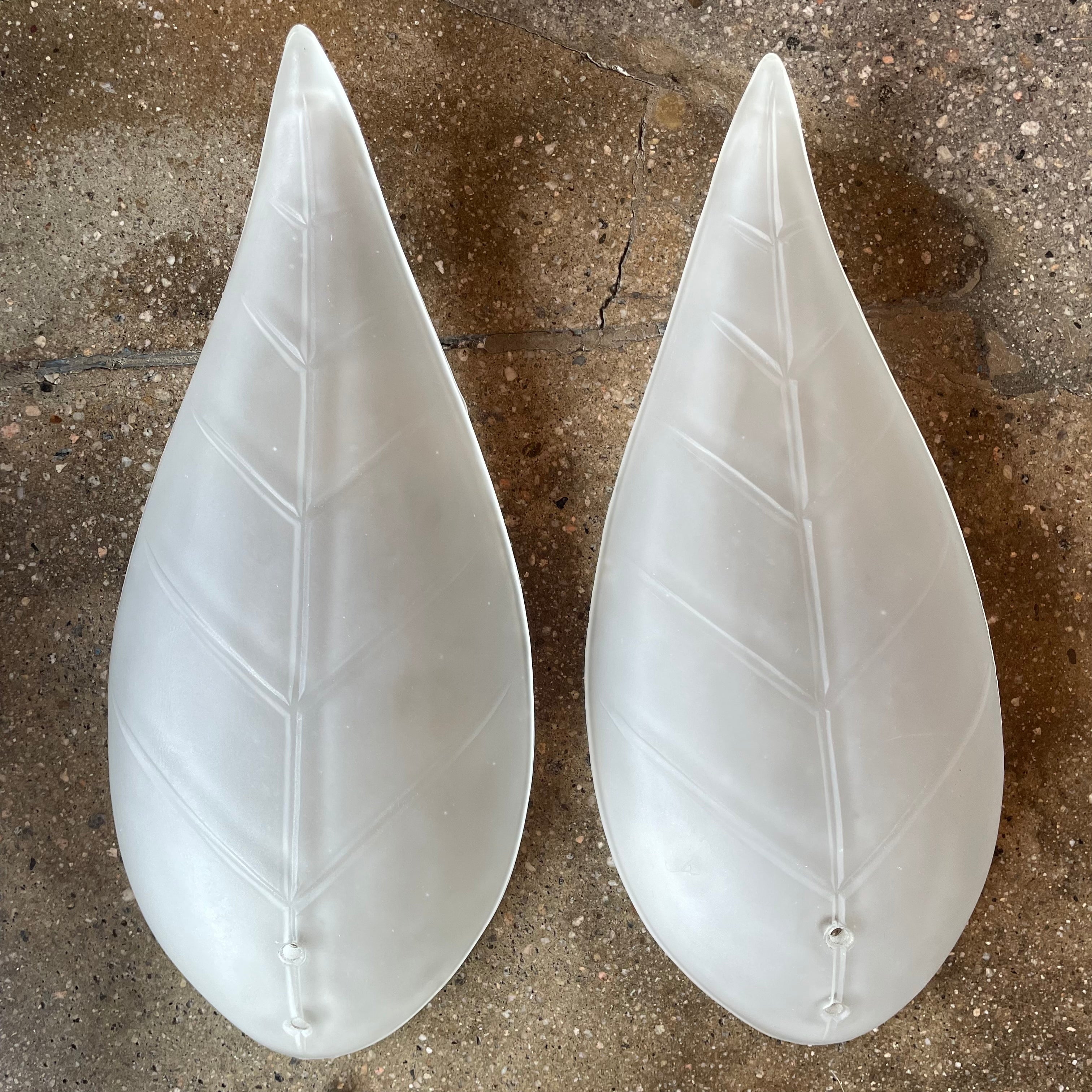 1950's Vintage Brass + Glass Leaf Sconces - A Pair