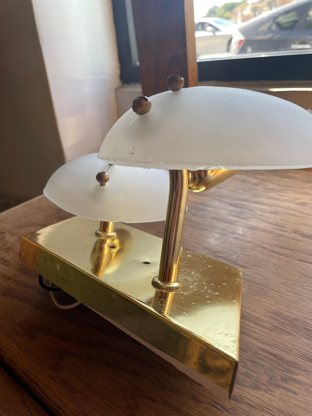 1950's Vintage Brass + Glass Leaf Sconces - A Pair