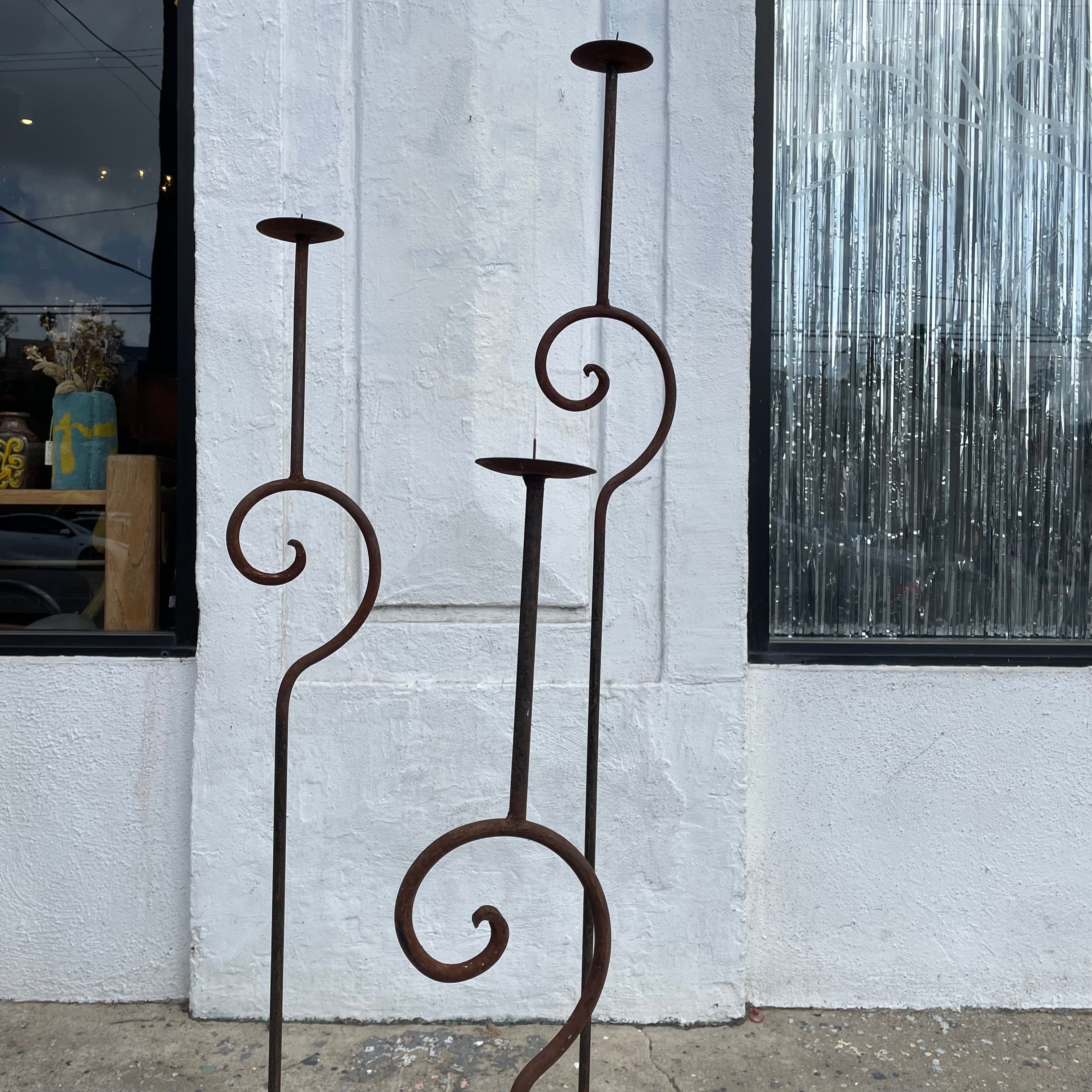 Vintage Iron Spiral Floor Candelabras
