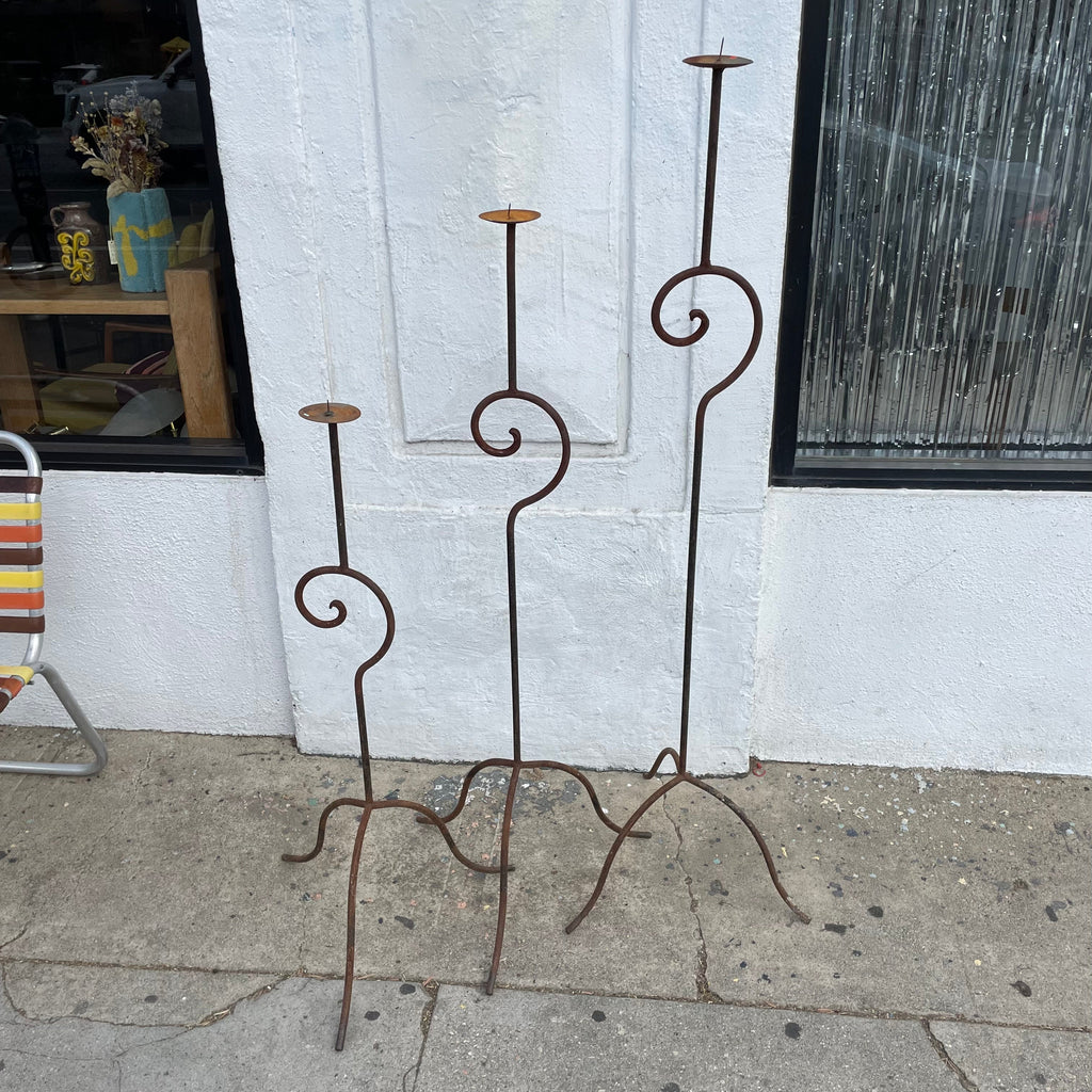 Vintage Iron Spiral Floor Candelabras