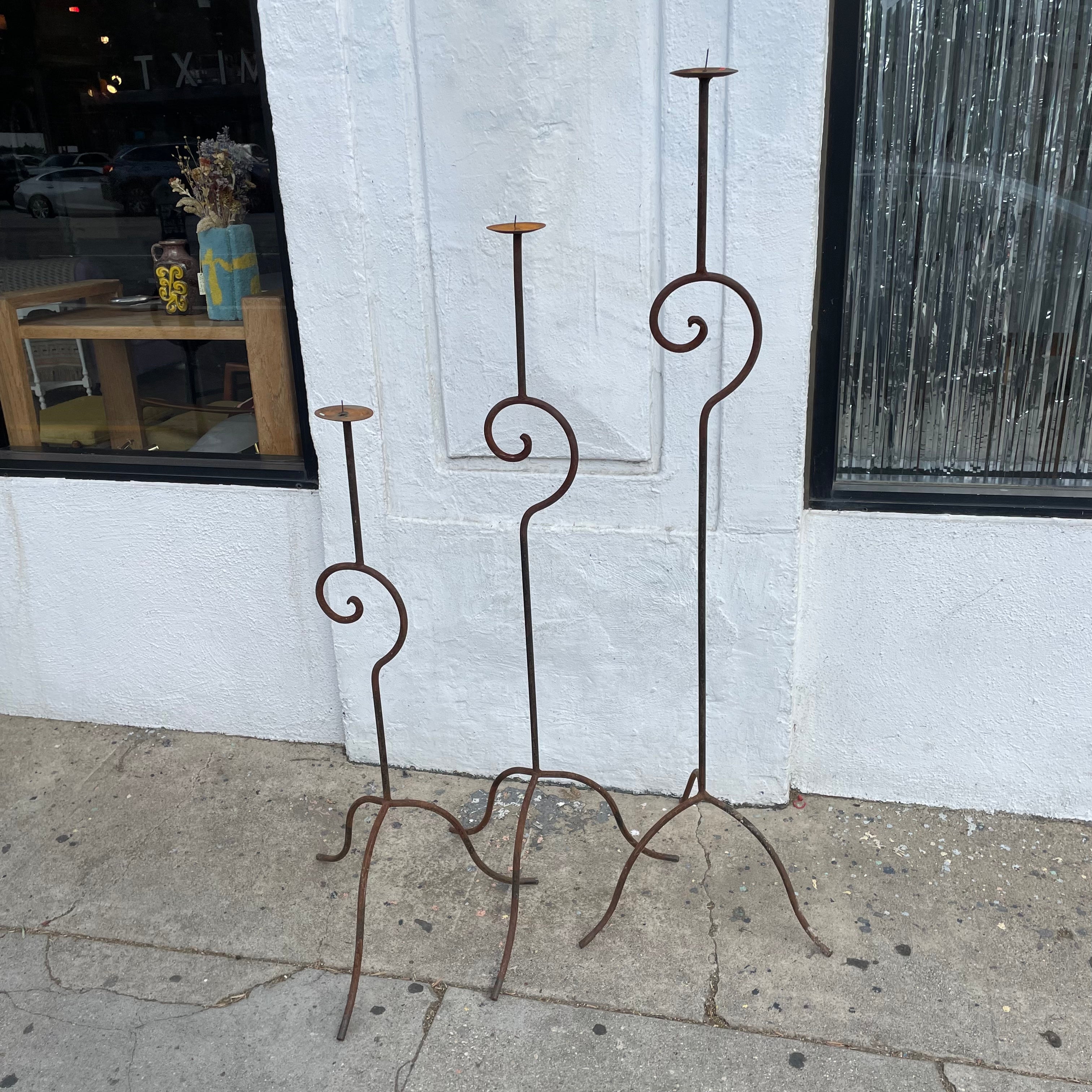 Vintage Iron Spiral Floor Candelabras