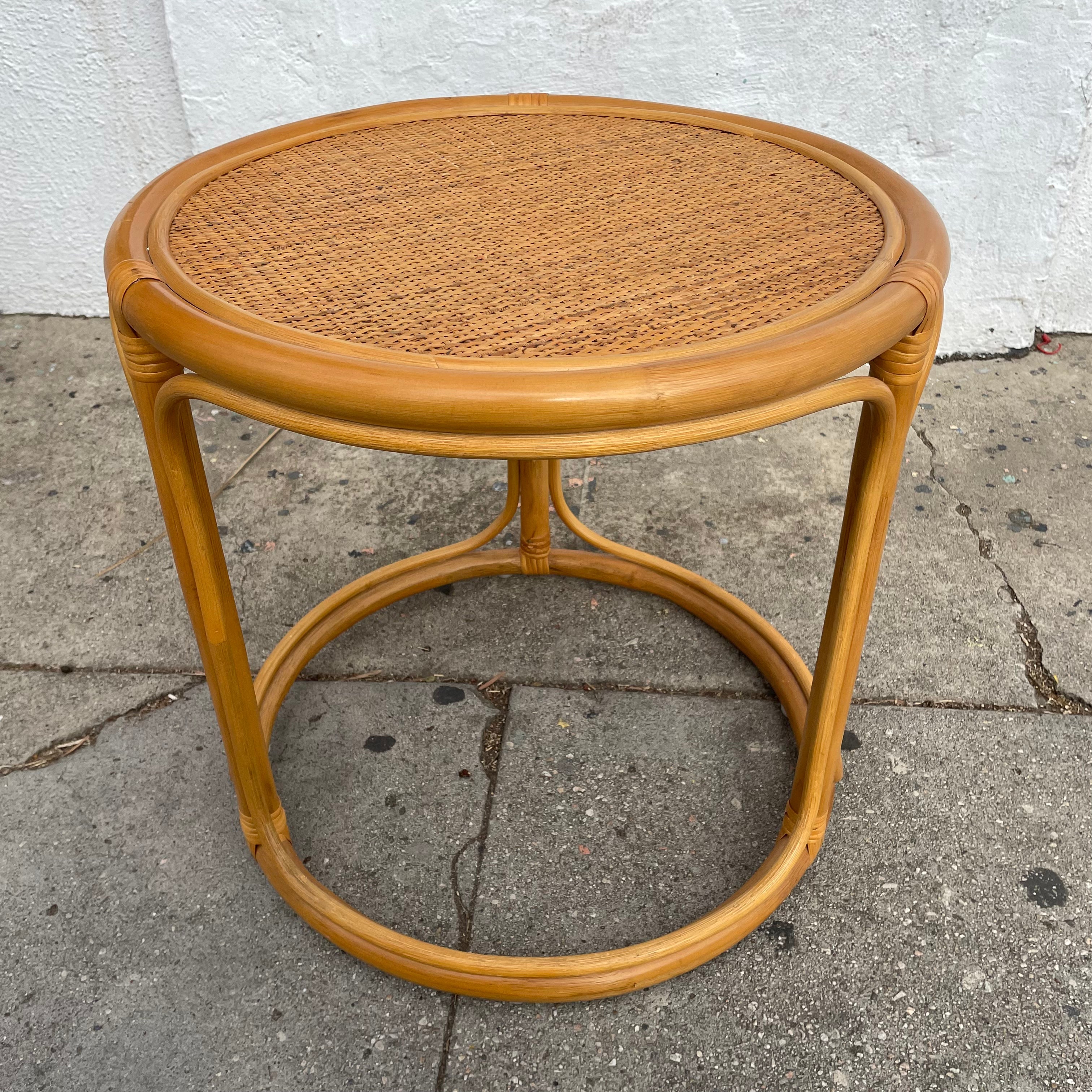 1970's Caned Bamboo Side Table