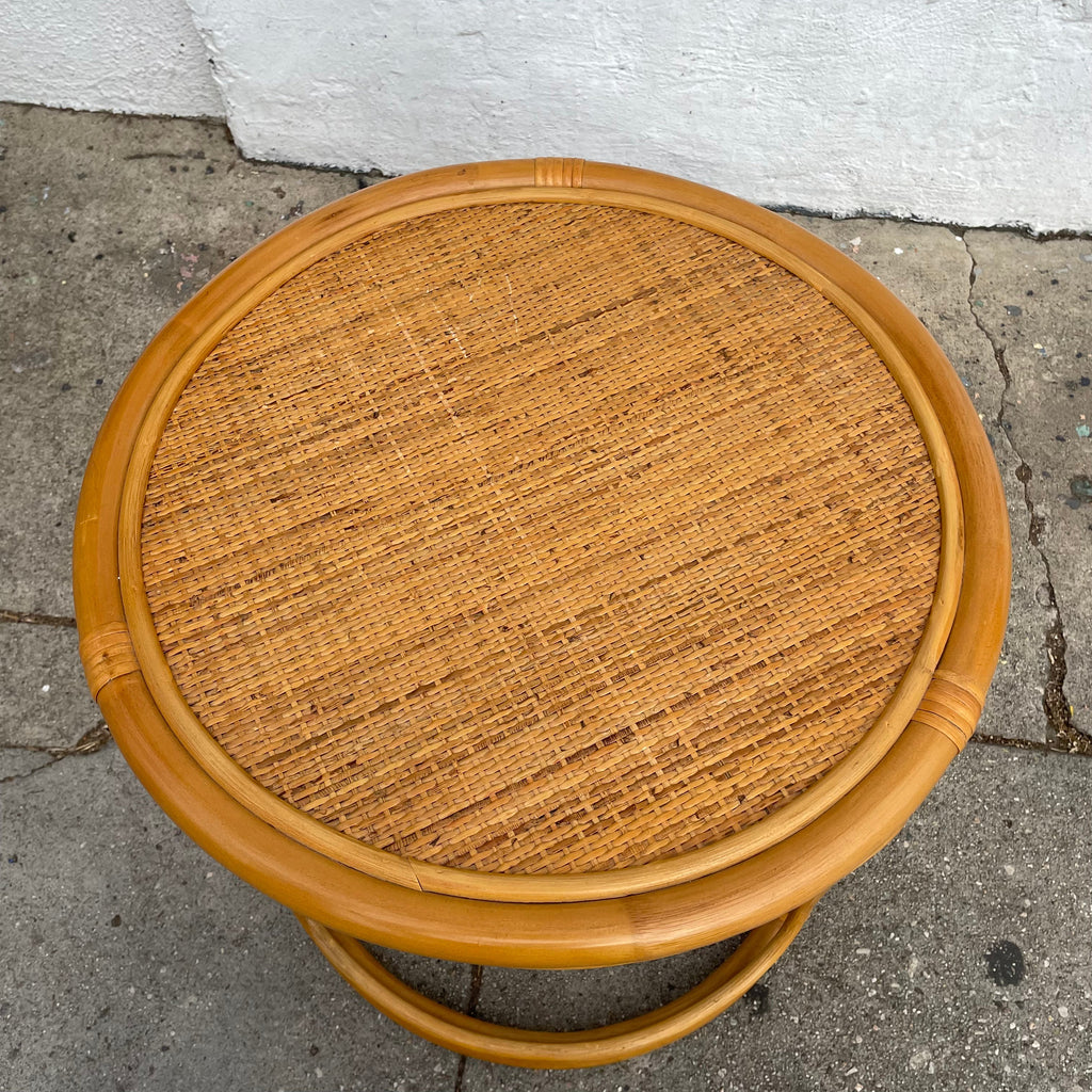 1970's Caned Bamboo Side Table