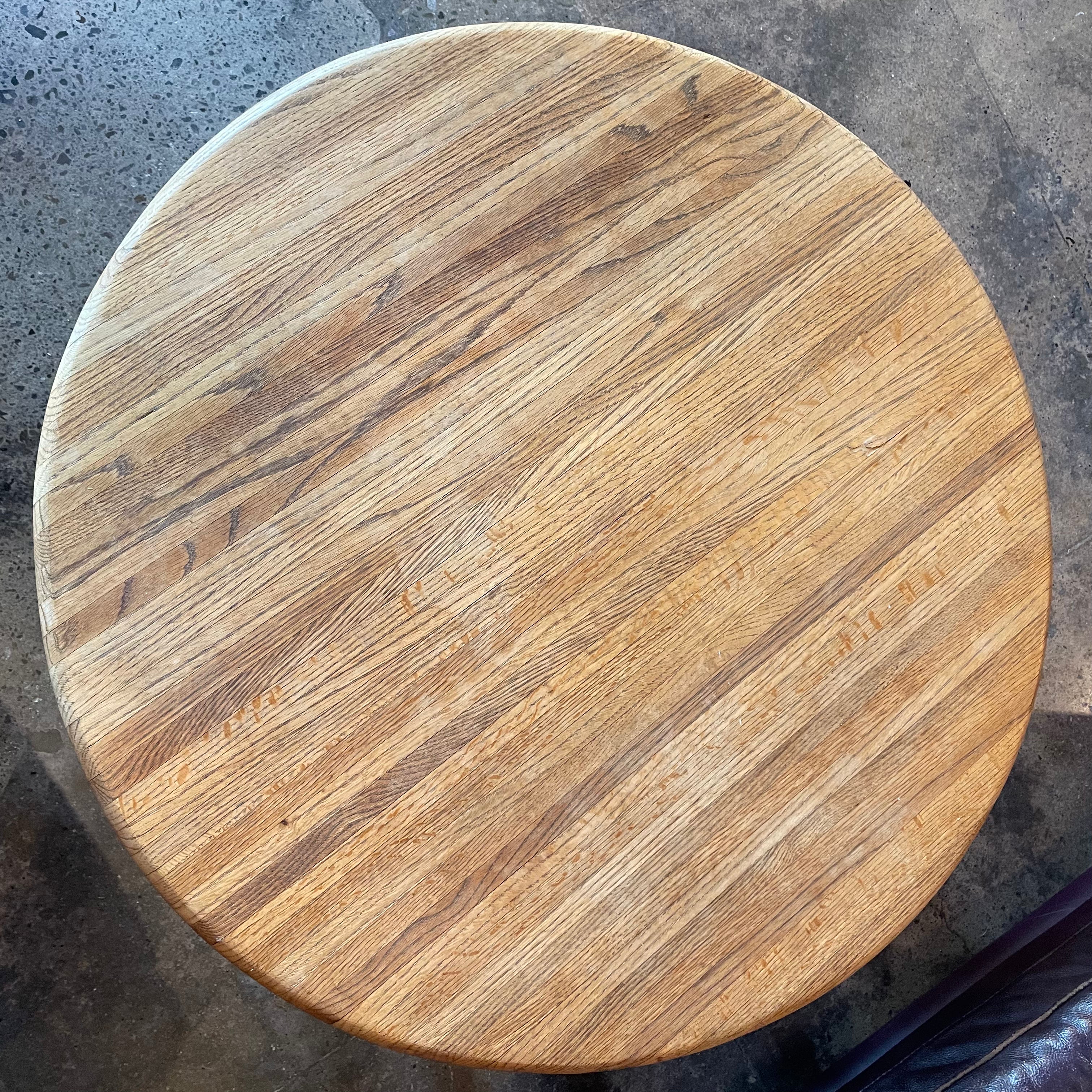 1970's Solid Oak Coffee Table - 36" Round