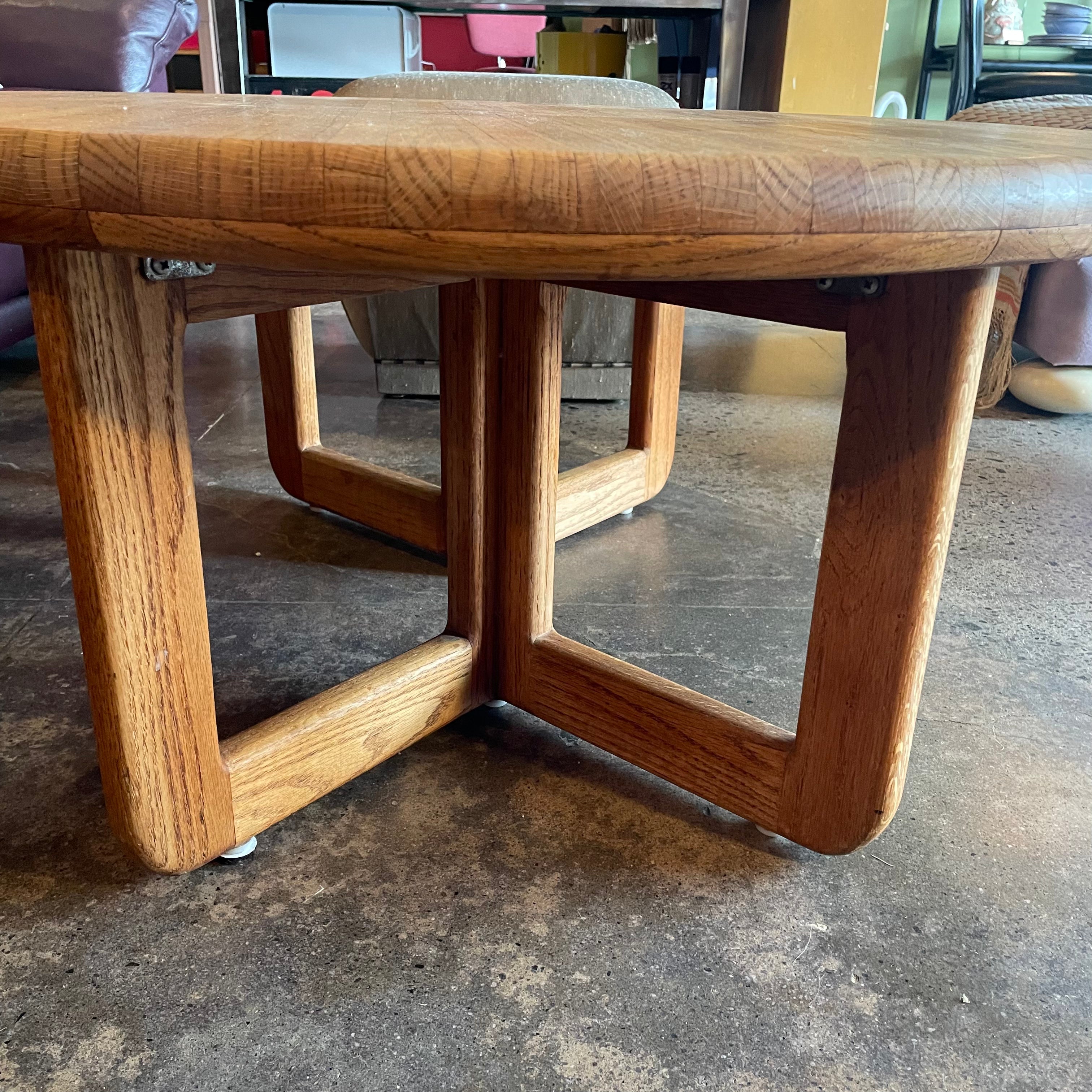 1970's Solid Oak Coffee Table - 36" Round