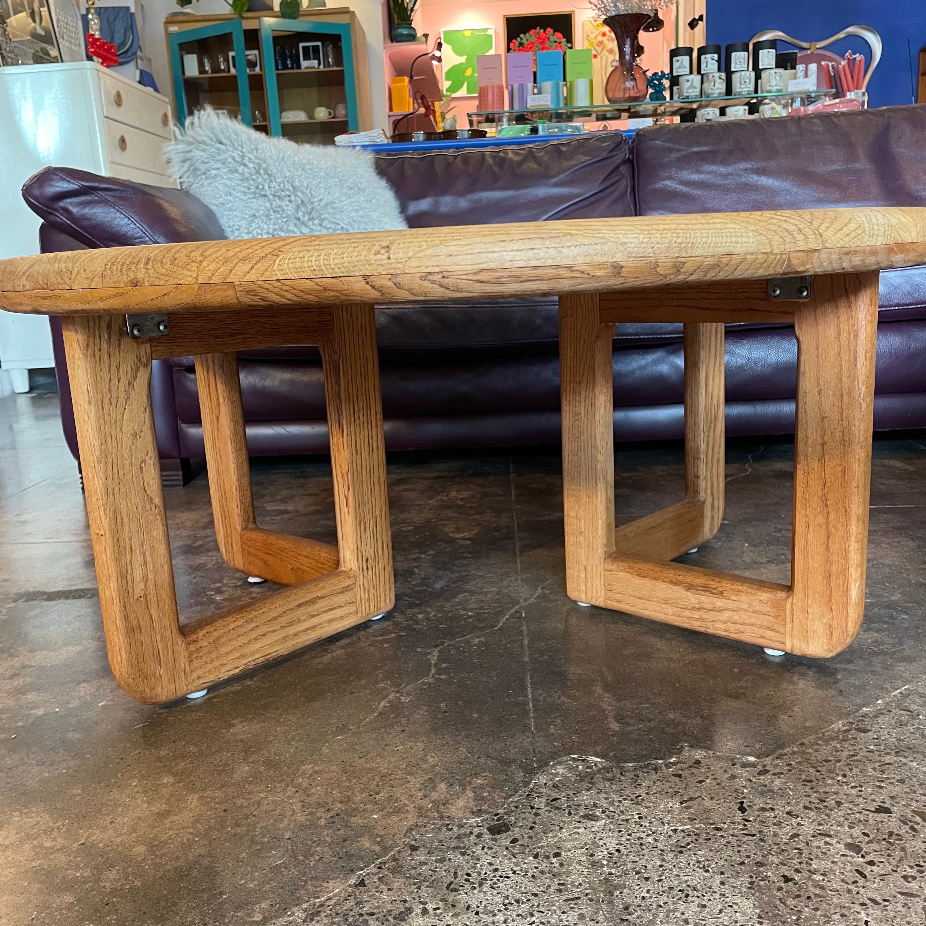 1970's Solid Oak Coffee Table - 36" Round