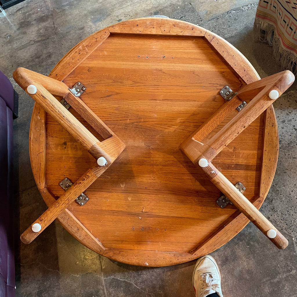 1970's Solid Oak Coffee Table - 36" Round