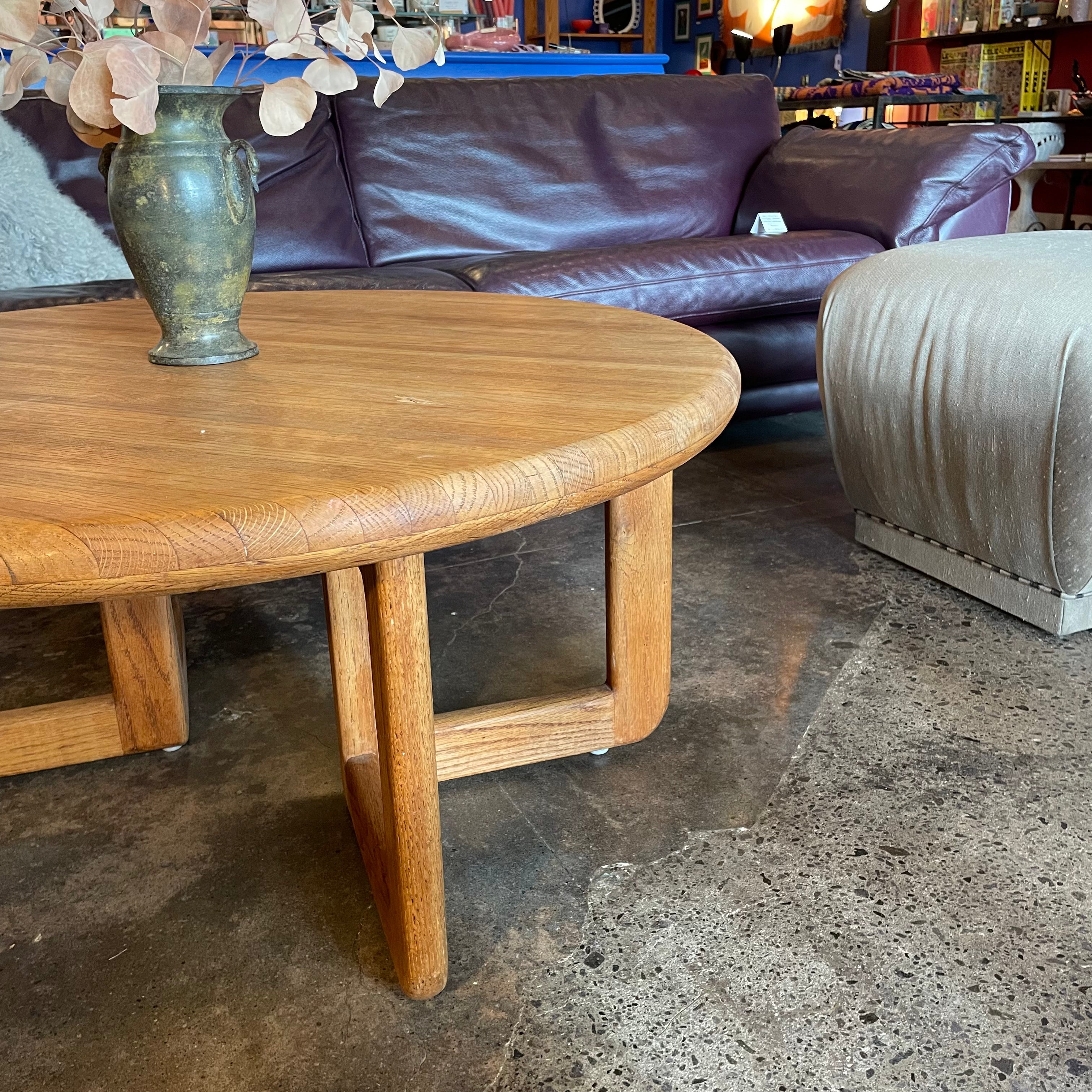1970's Solid Oak Coffee Table - 36" Round
