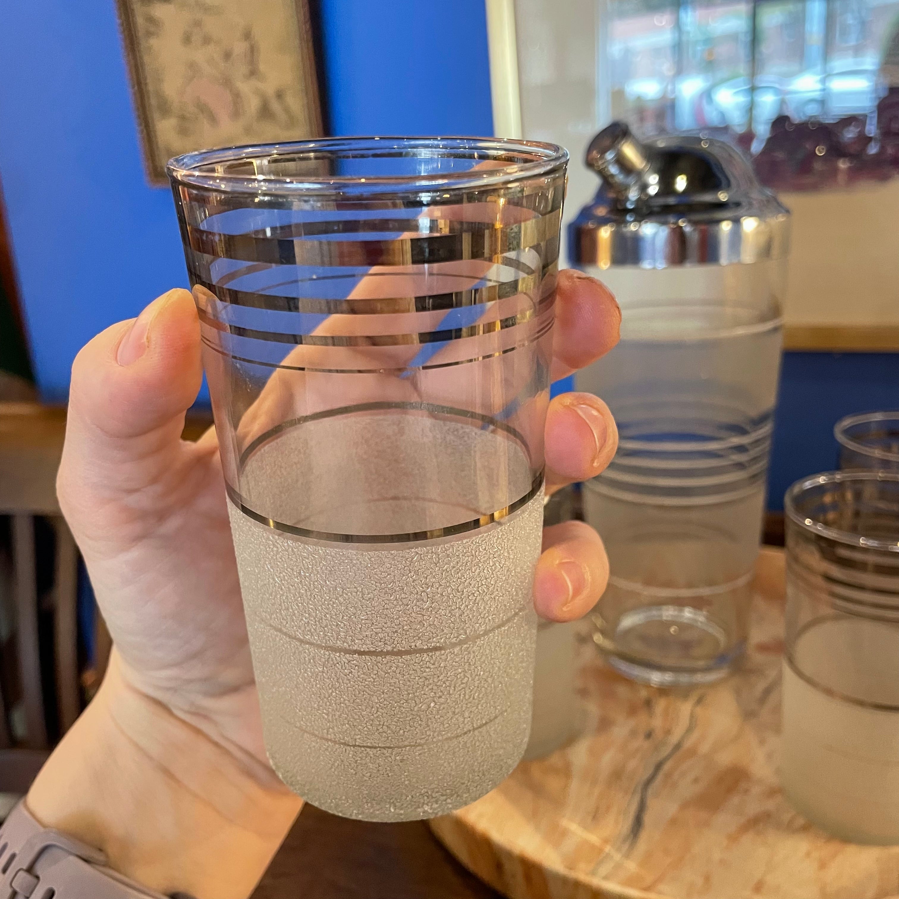 1950's Frosted Glass Shaker + Cocktail Set