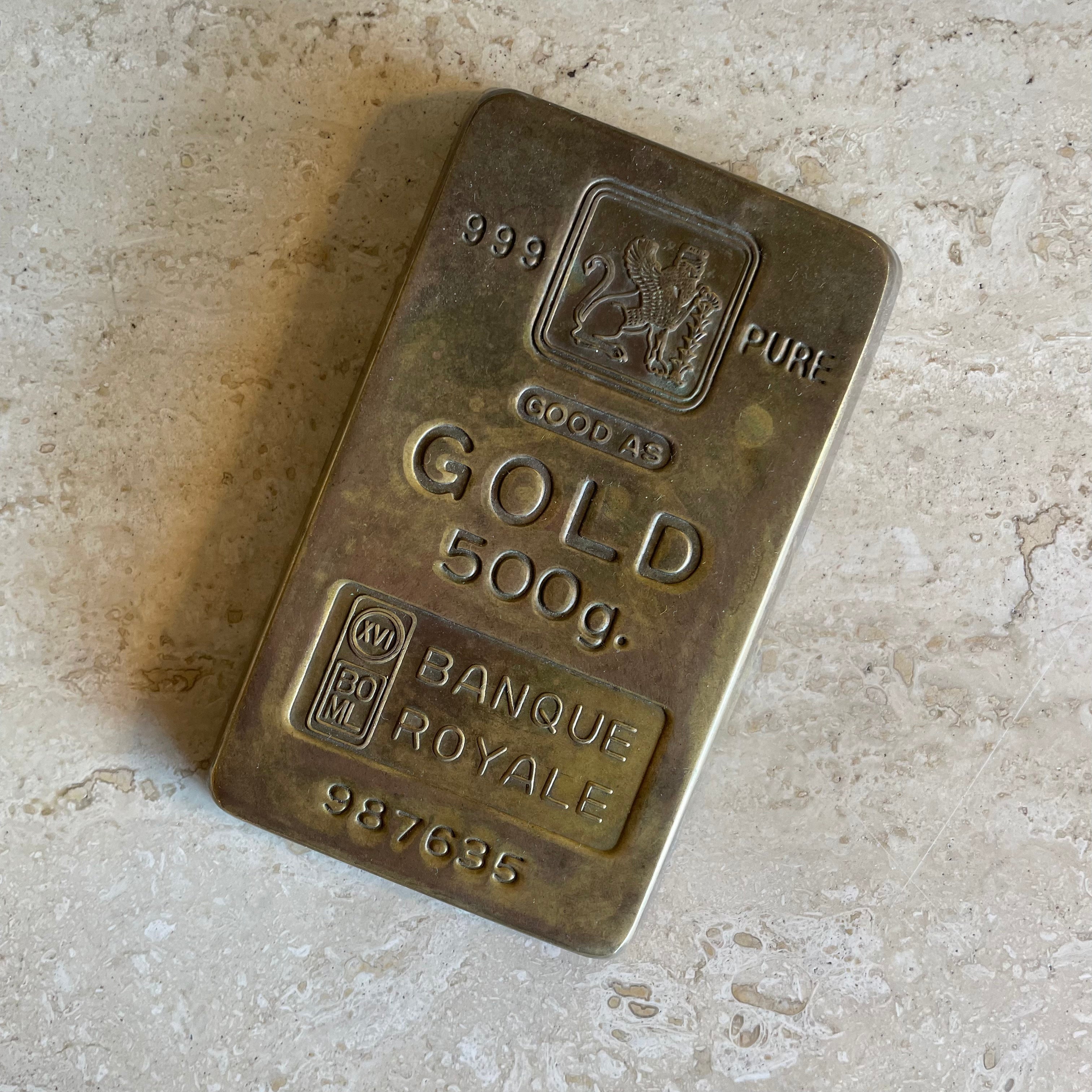 Vintage Brass Banque Royale Paperweight