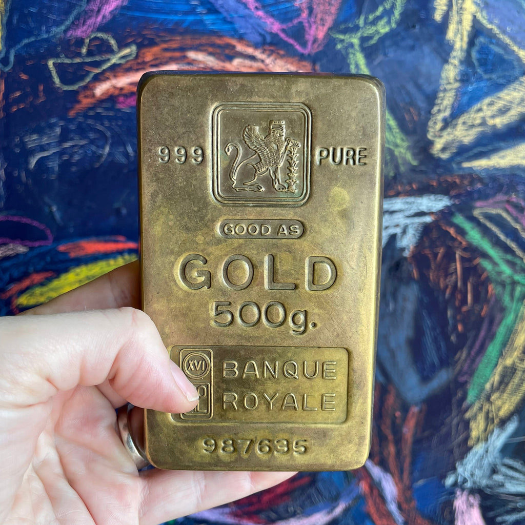 Vintage Brass Banque Royale Paperweight