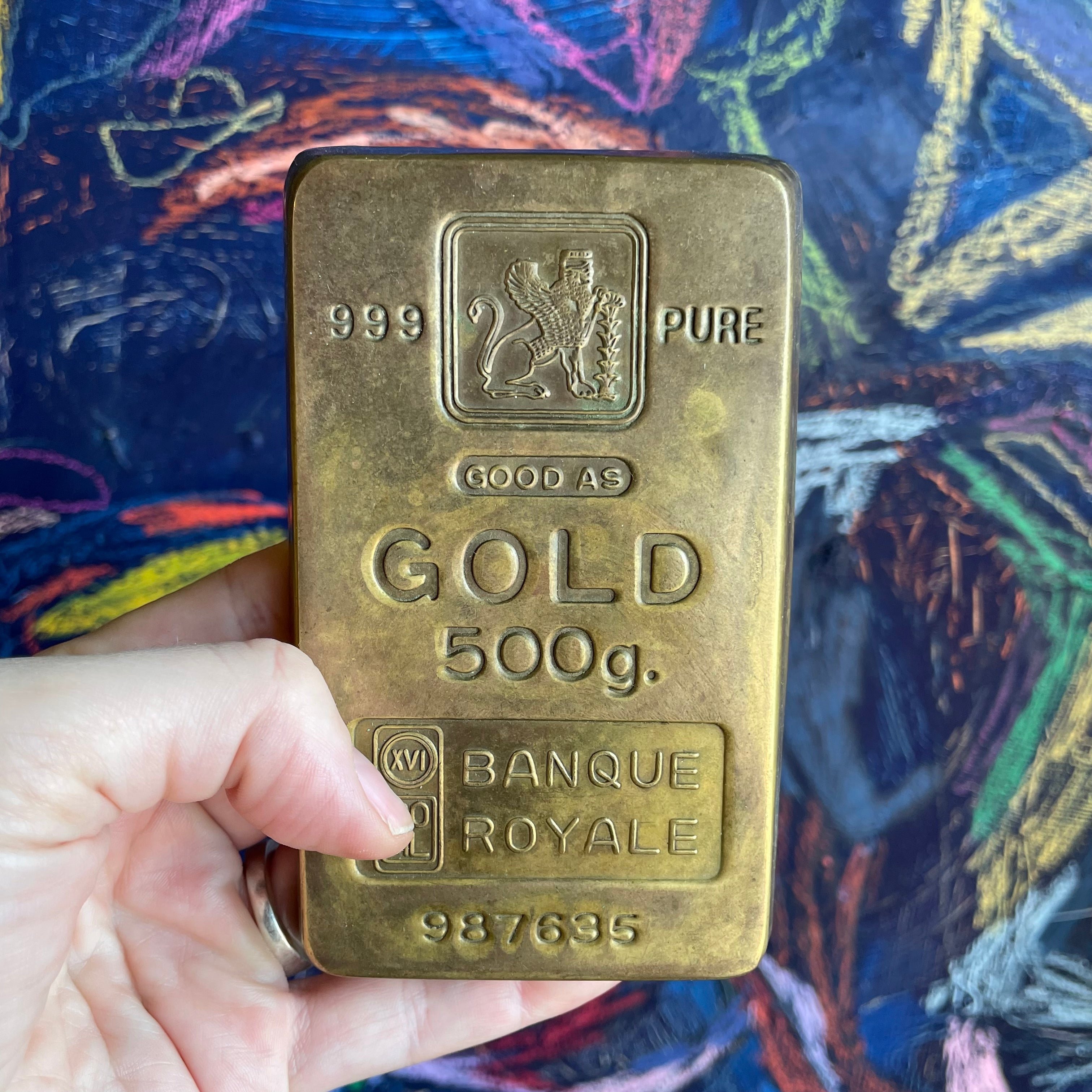 Vintage Brass Banque Royale Paperweight