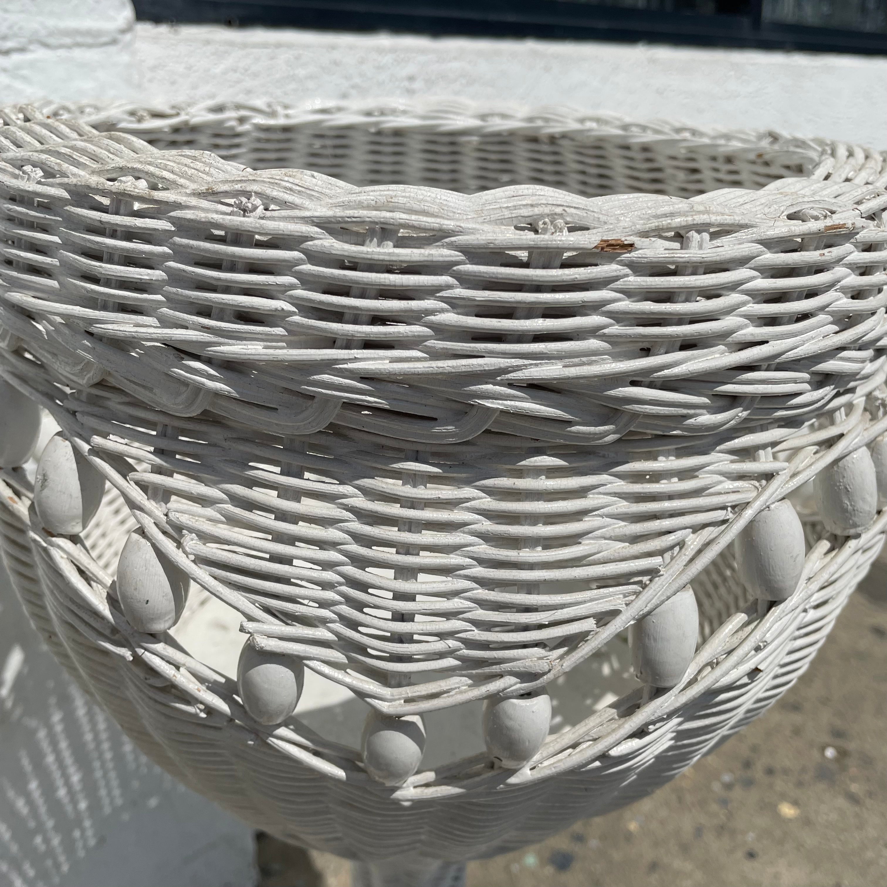 1970's White Wicker Planters - A Pair