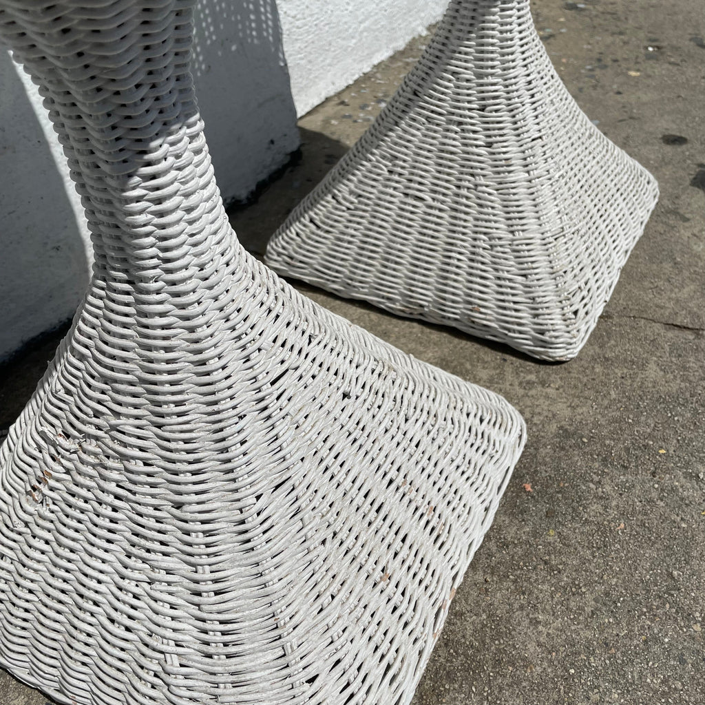 1970's White Wicker Planters - A Pair