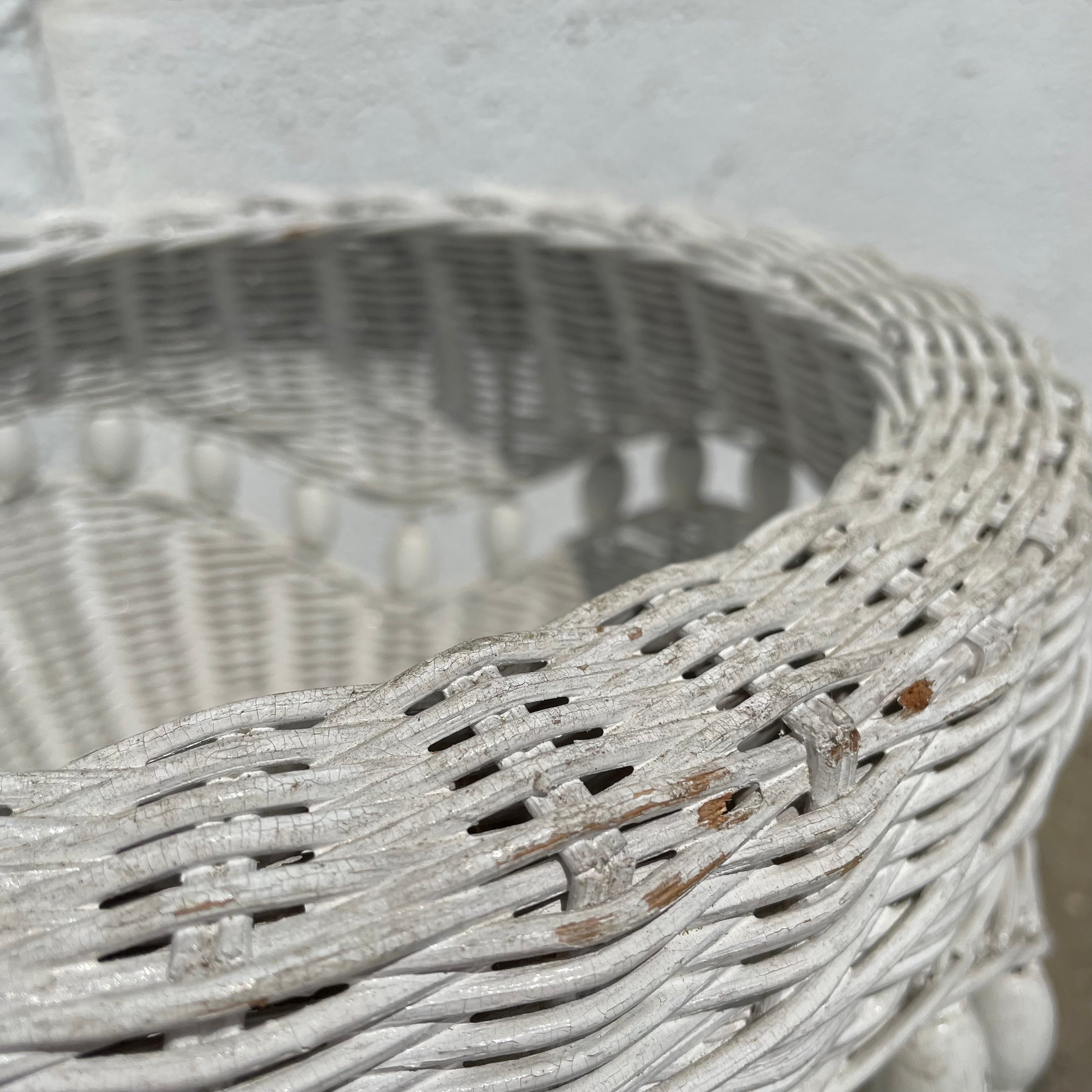 1970's White Wicker Planters - A Pair